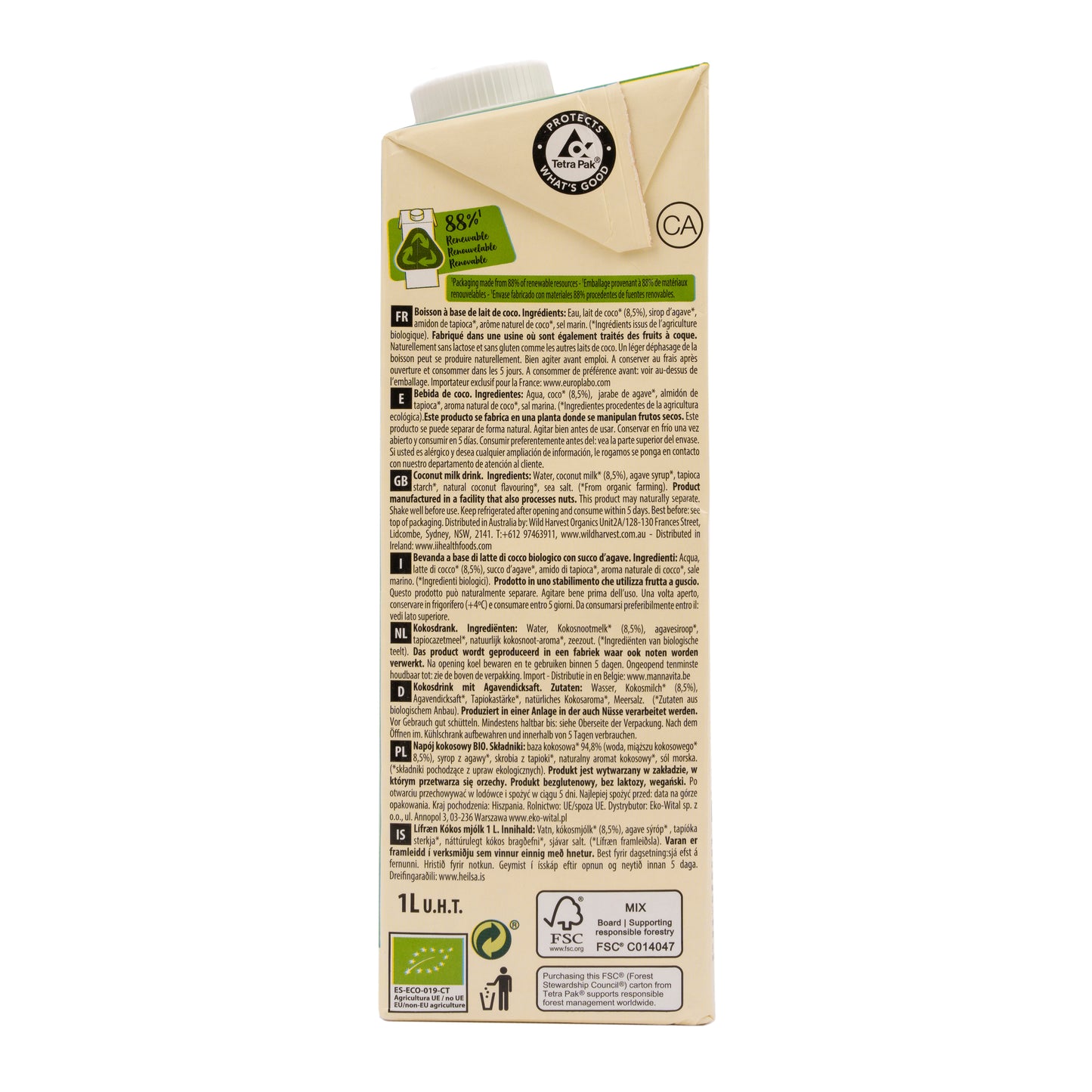 Bebida de Coco Bio Original 1L Ecomil