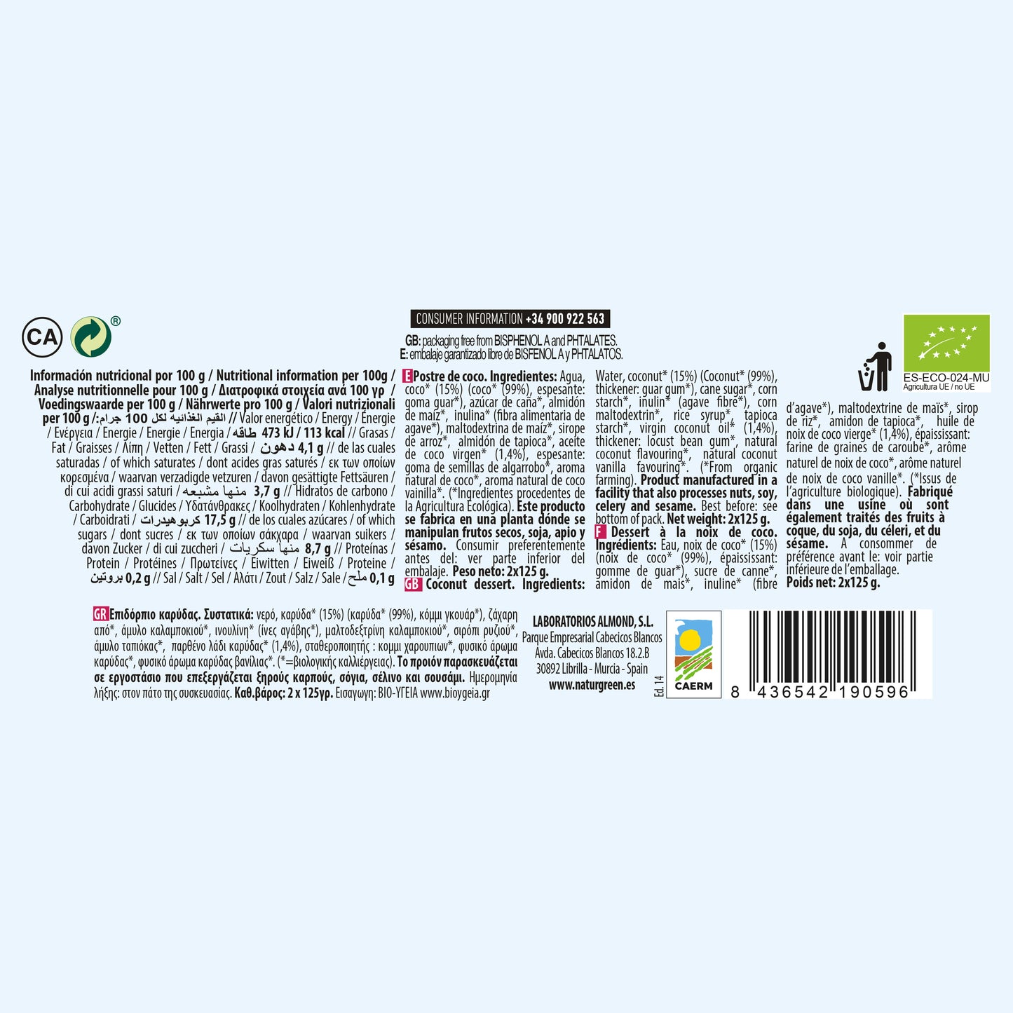 Postre de Coco Original Bio (2x125 g) NaturGreen