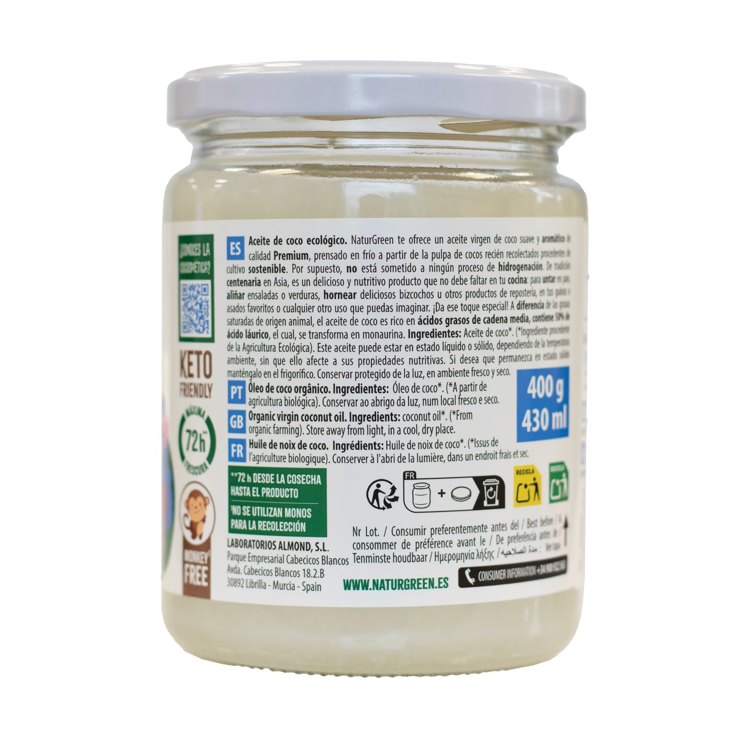 Aceite de Coco Virgen Ecológico 430 ml NaturGreen