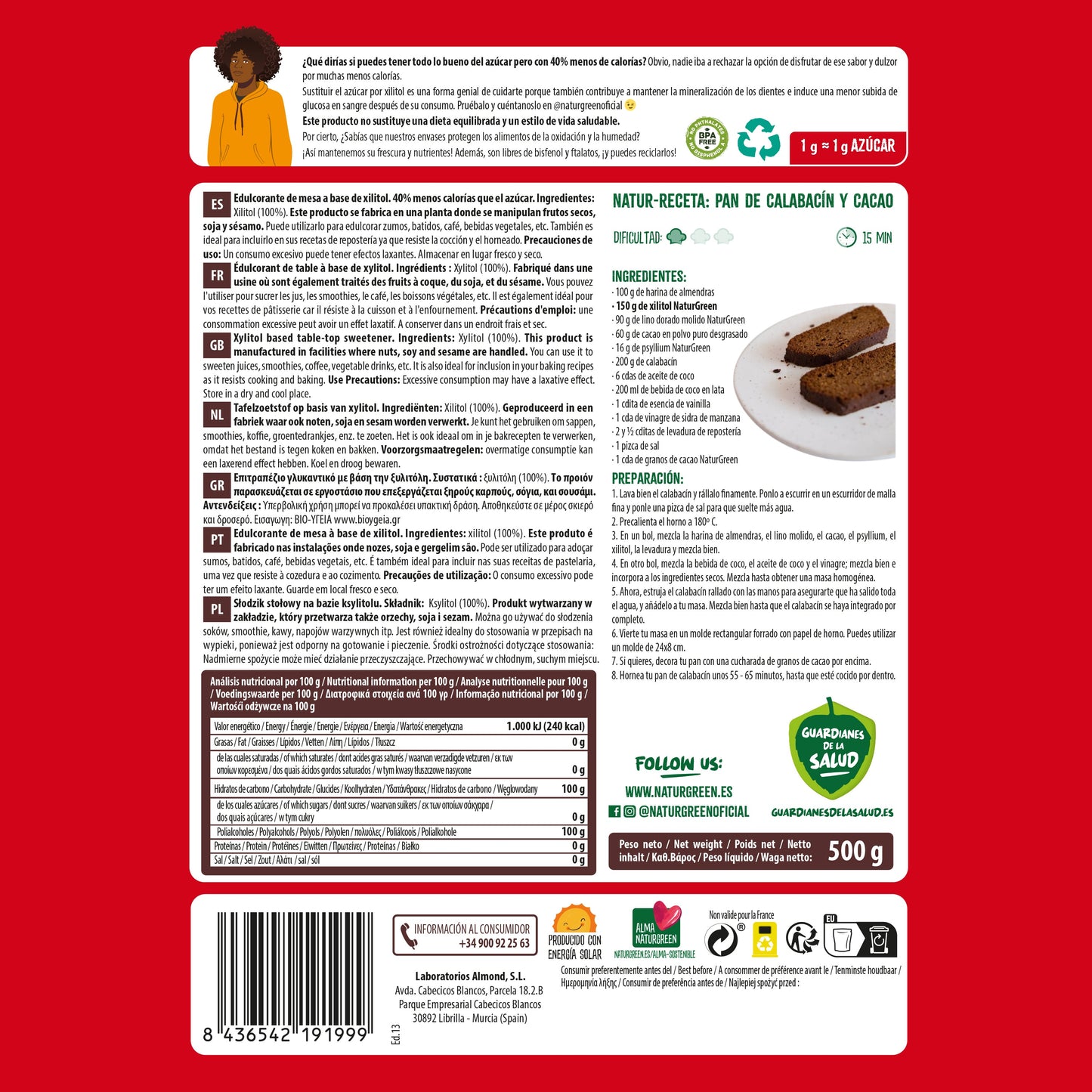 Pack 10x Azúcar de Abedul Xilitol 500g NaturGreen