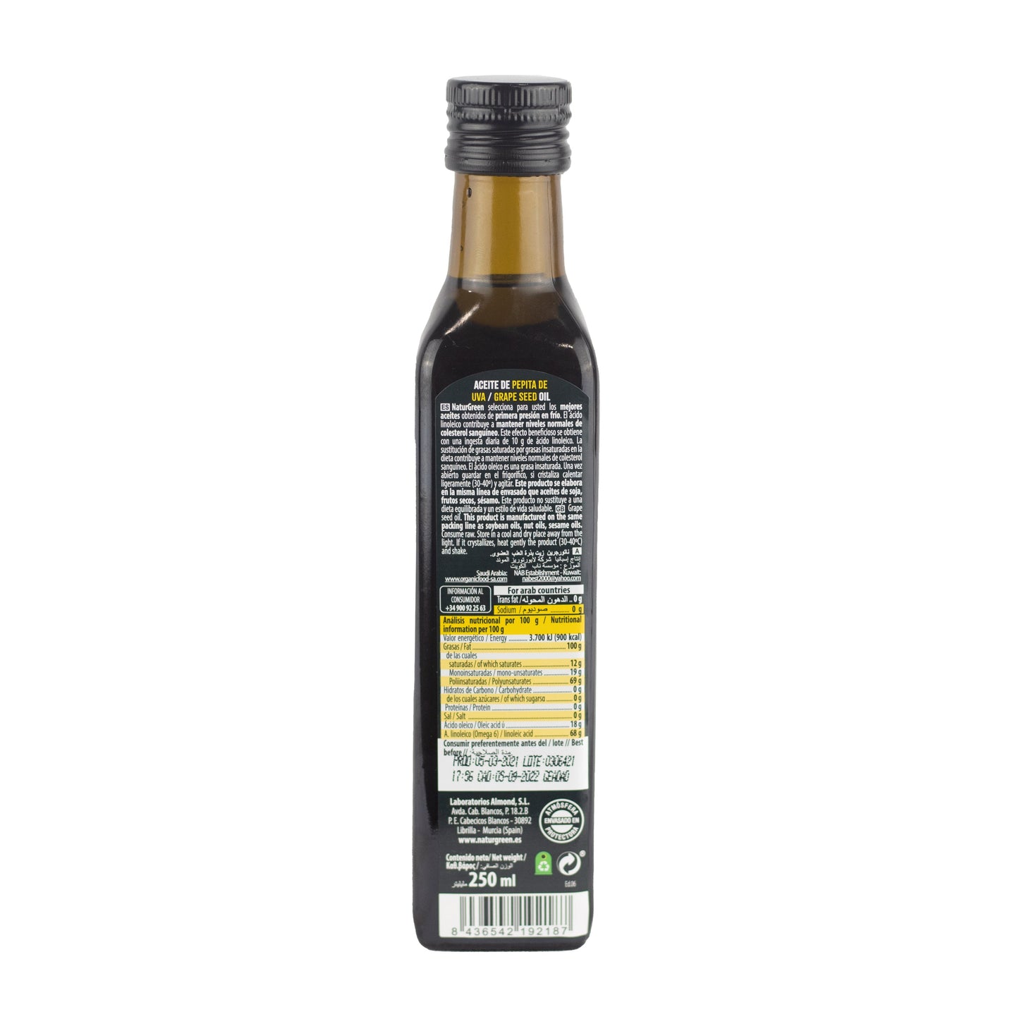 Pack 6x Aceite de Pepita de Uva 250 ml NaturGreen