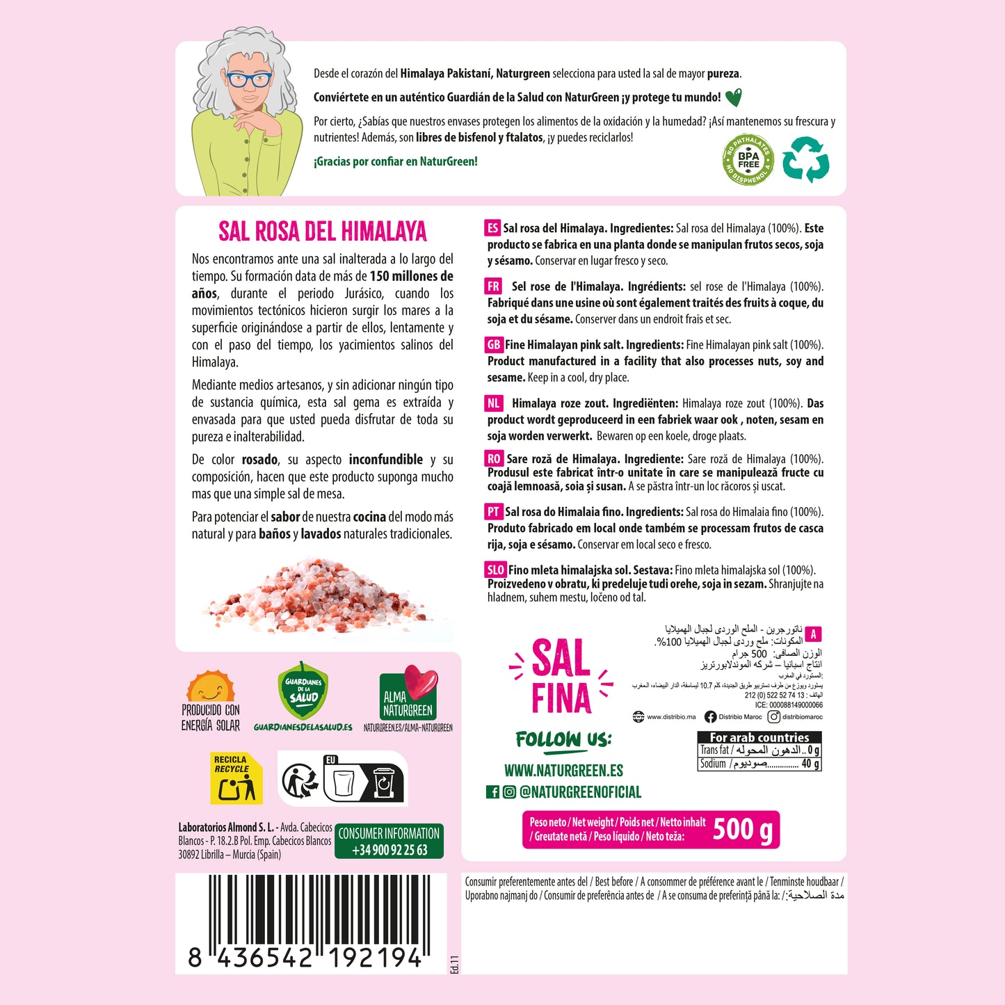 Pack 10x Sal Rosa del Himalaya Fina 500g NaturGreen