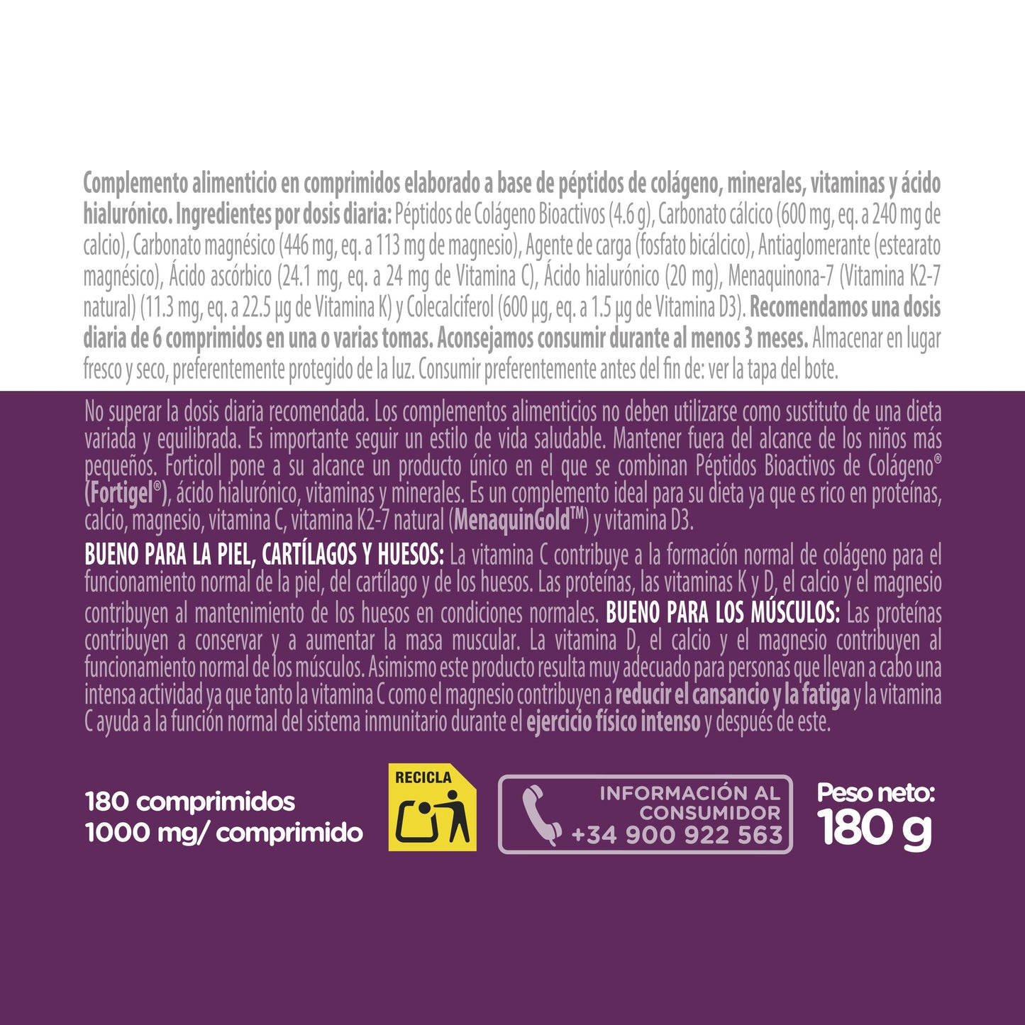 Colágeno BioActivo 180 comprimidos Forticoll