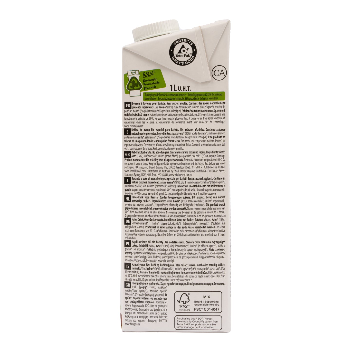Bebida de Avena Bio Barista 1L Ecomil