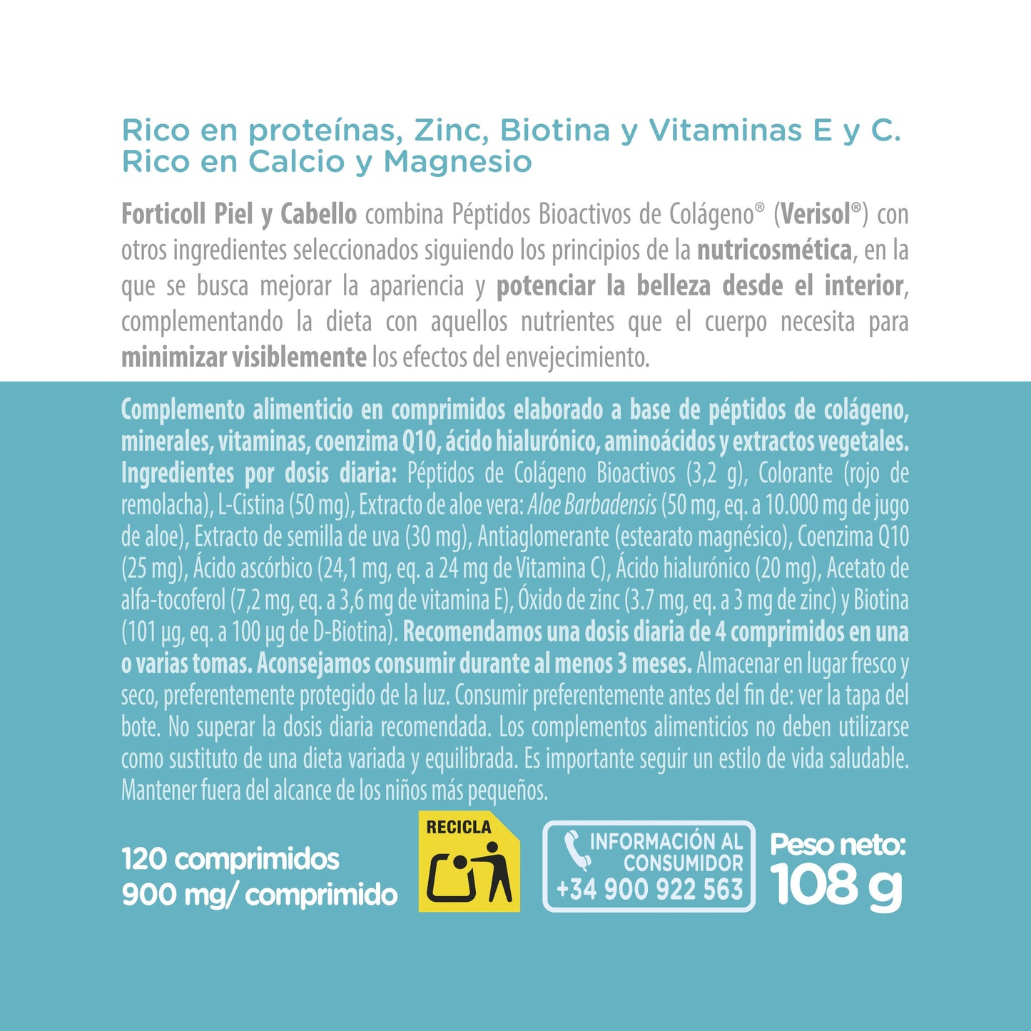 Pack 6x Colágeno BioActivo Piel y Cabello 120 comprimidos Forticoll