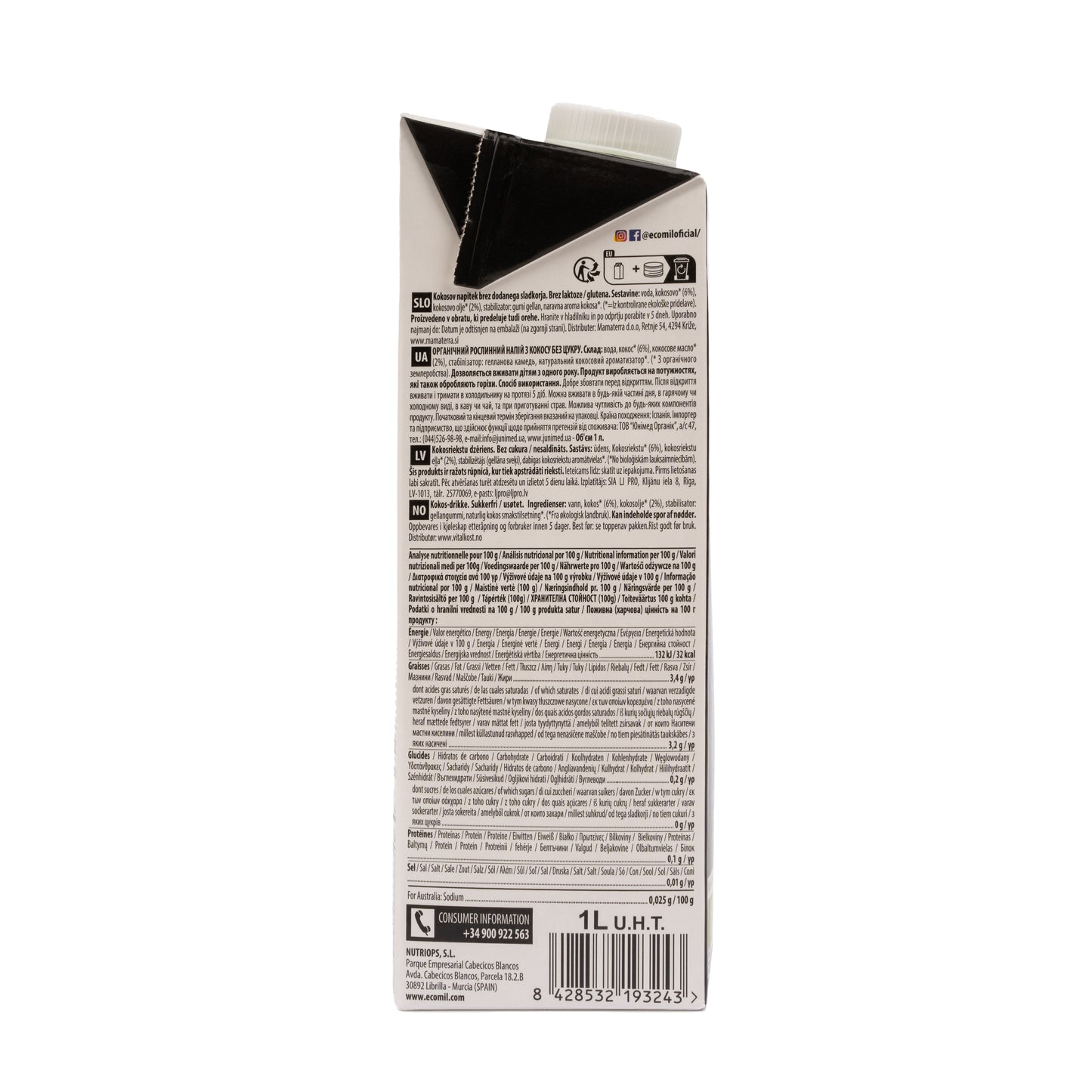 Bebida de Coco Keto Bio 1L Ecomil