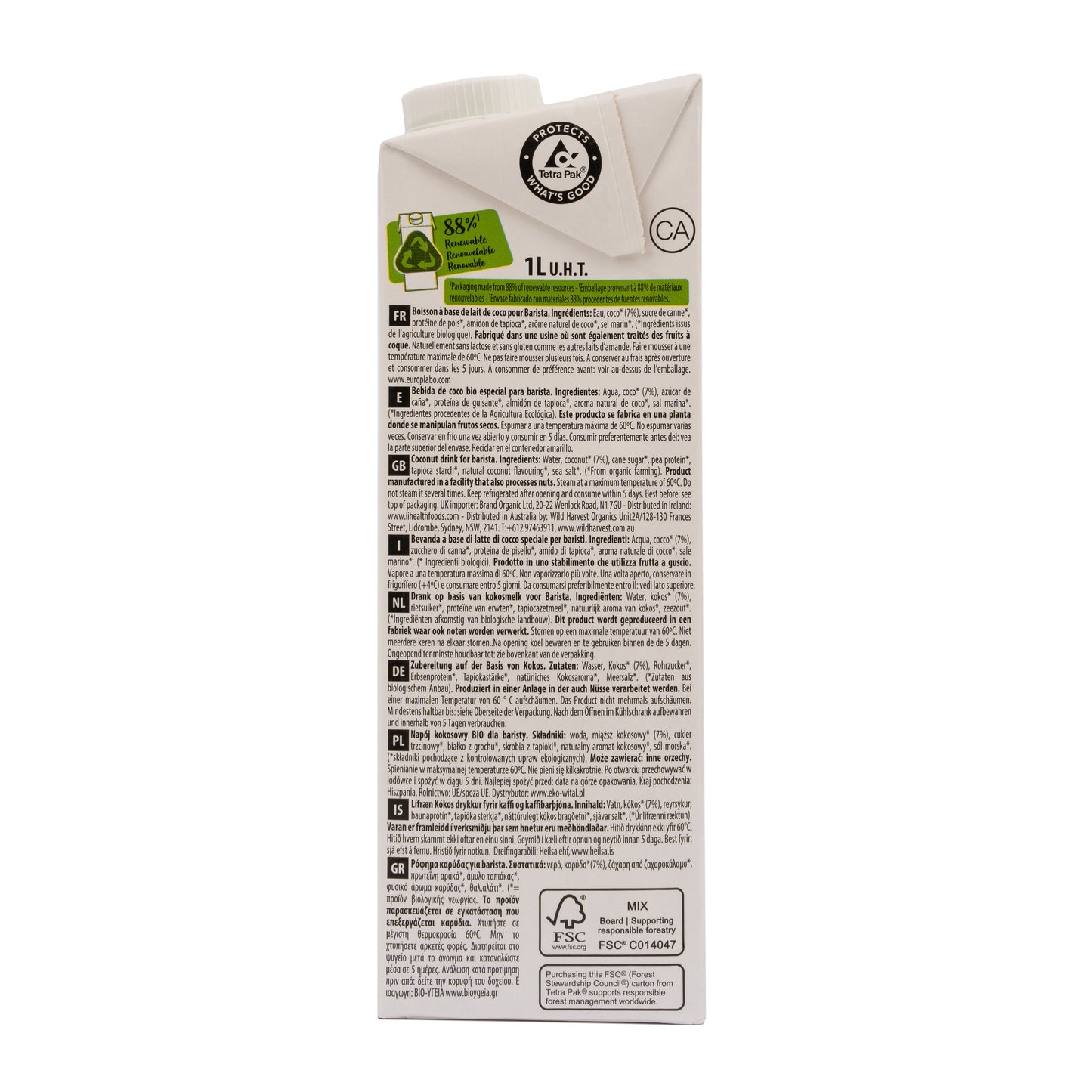 Pack 6x Ecomil Barista Coconut Bio 1 L