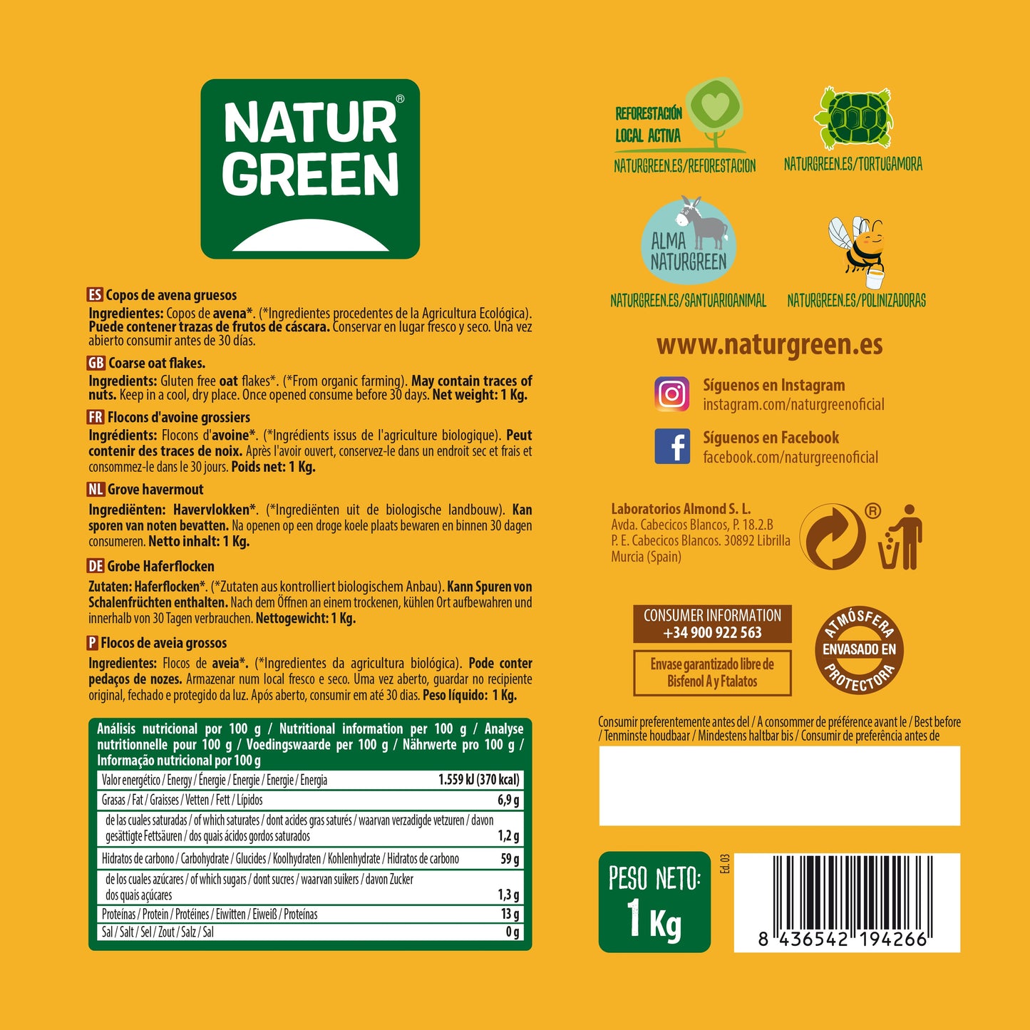Copos de Avena Gruesos Bio1kg NaturGreen