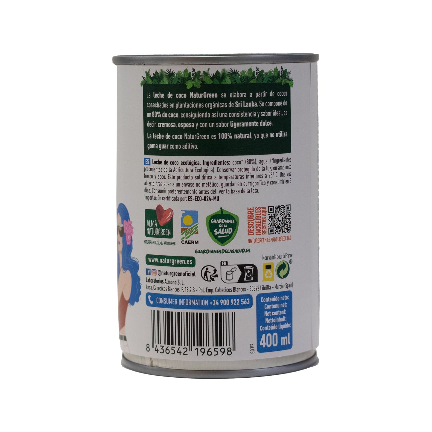 Pack 6x NaturGreen Leche de Coco 400 g / 400 ml
