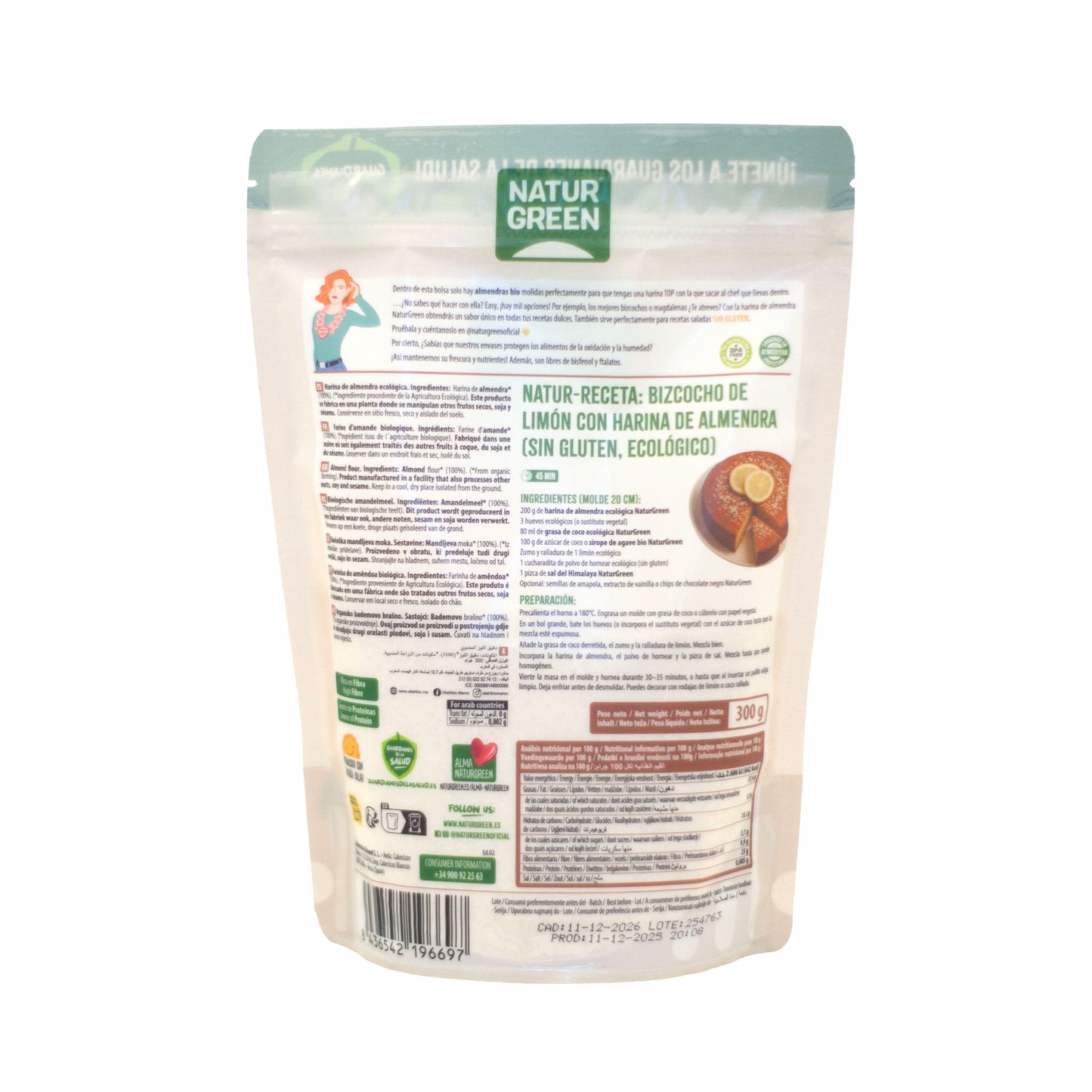 Pack 8x Harina de Almendra Bio 300 g NaturGreen