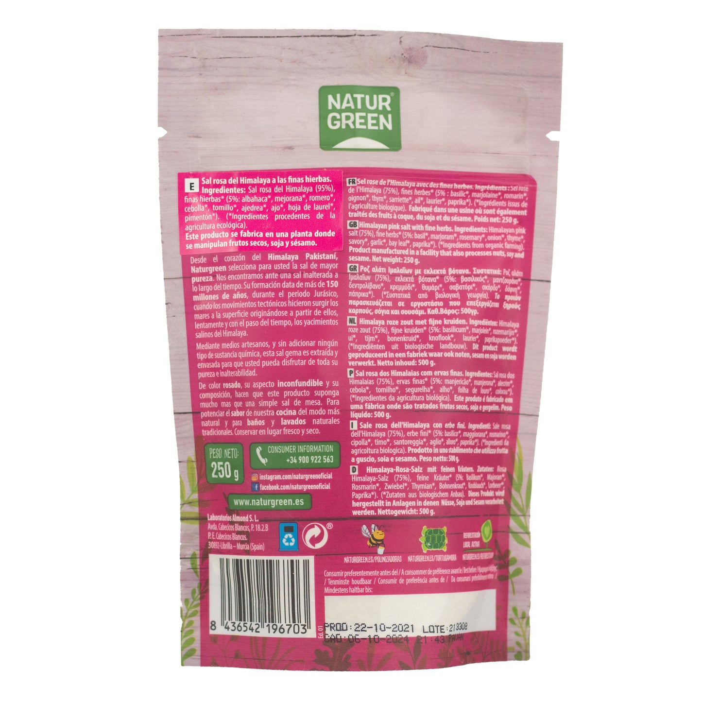 Sal del Himalaya Finas Hierbas 250g NaturGreen