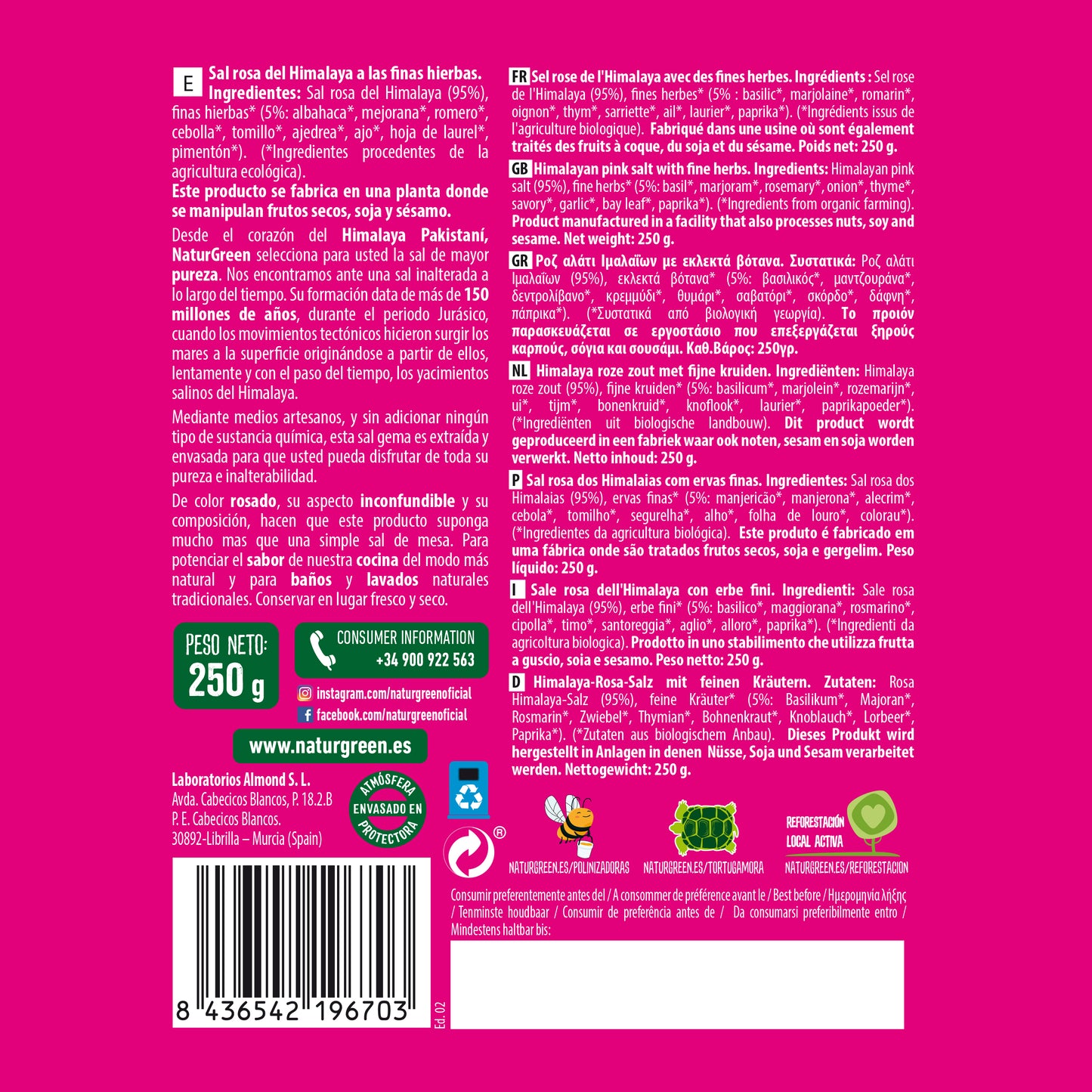 Sal del Himalaya Finas Hierbas 250g NaturGreen