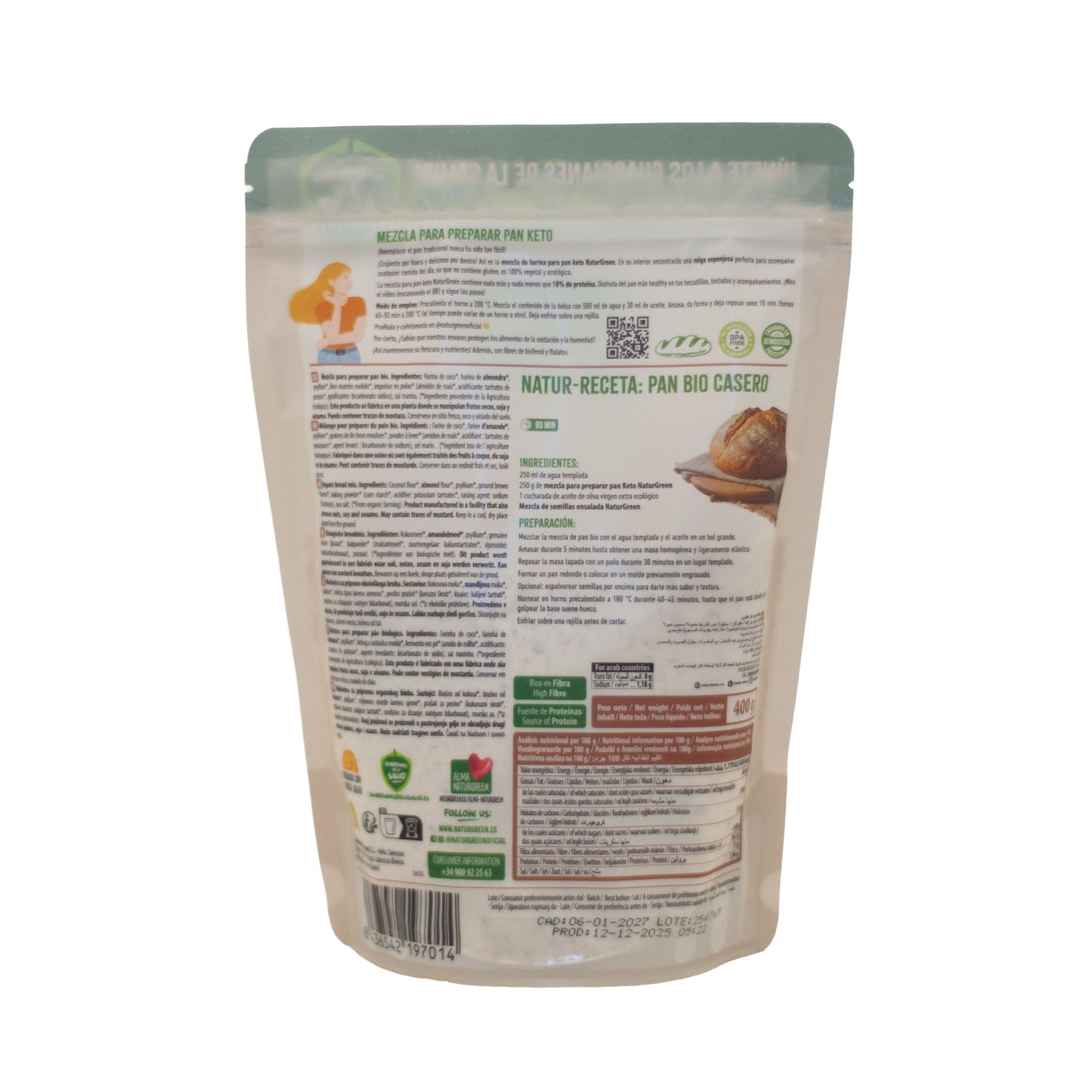 Pack 8x Mezcla Pan Keto Bio 400 g NaturGreen