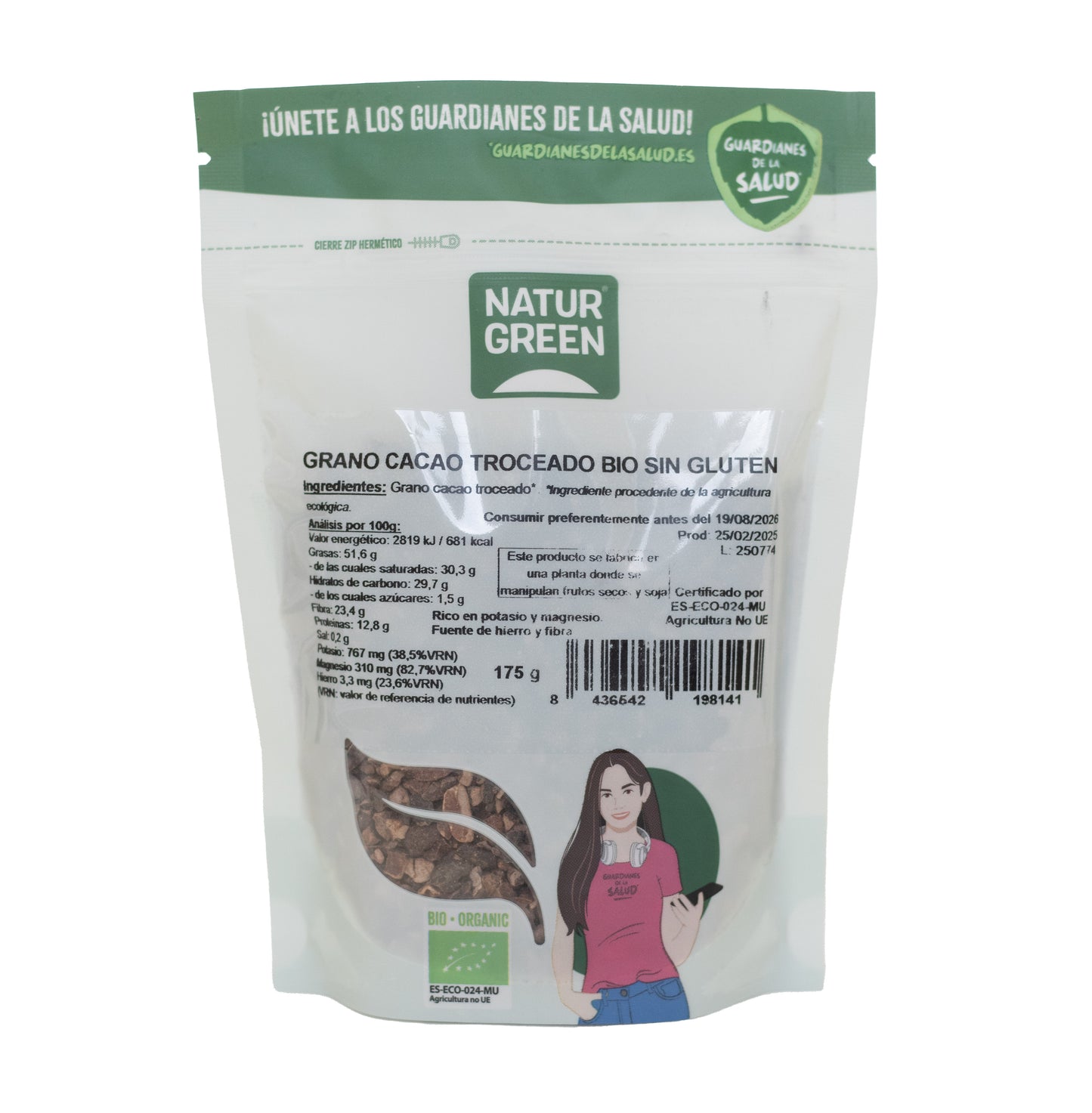 Grano Cacao Troceado Bio 175 g NaturGreen