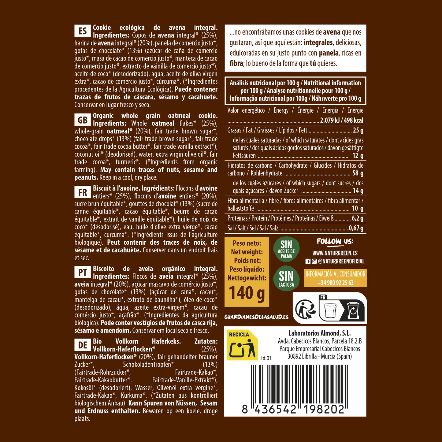 Cookie de Avena Integral Bio 140g NaturGreen