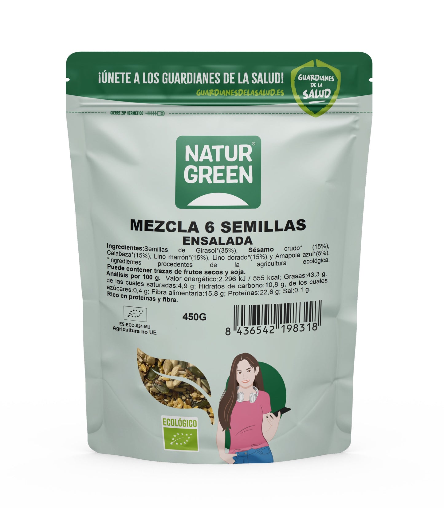 Mezcla 6 Semillas Ensalada 450 g NaturGreen