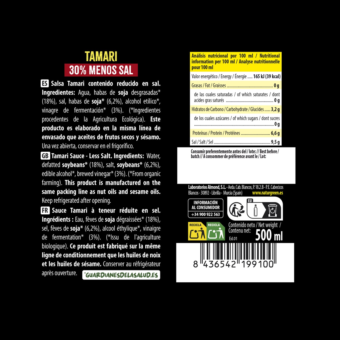 Tamari Contenido Reducido en Sal Bio 500 ml NaturGreen