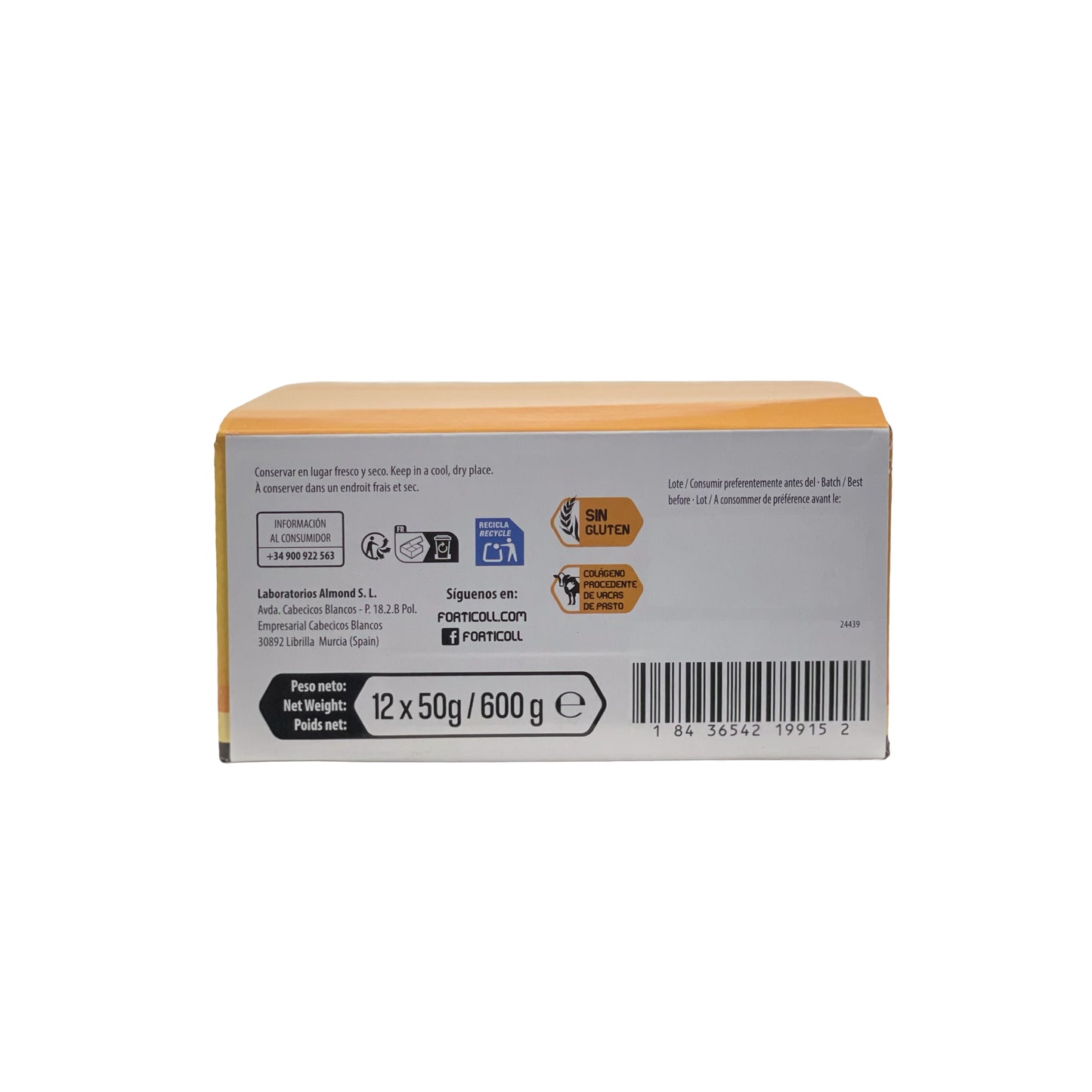 Pack 12x Barrita Proteína Colágeno Naranja 50 g Forticoll