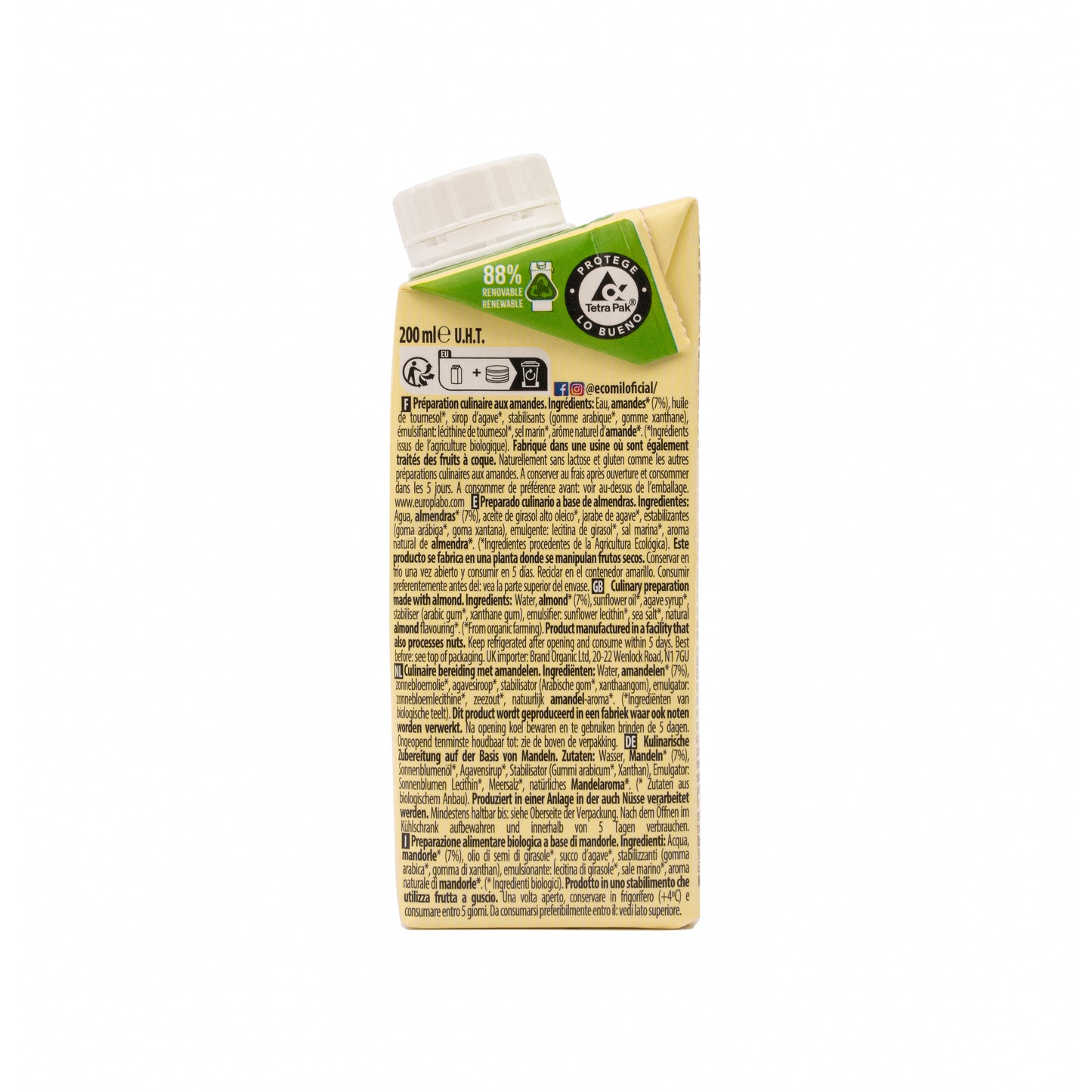 Nata ecológica para cocinar de Almendra 200 ml. EcoMil Cuisine