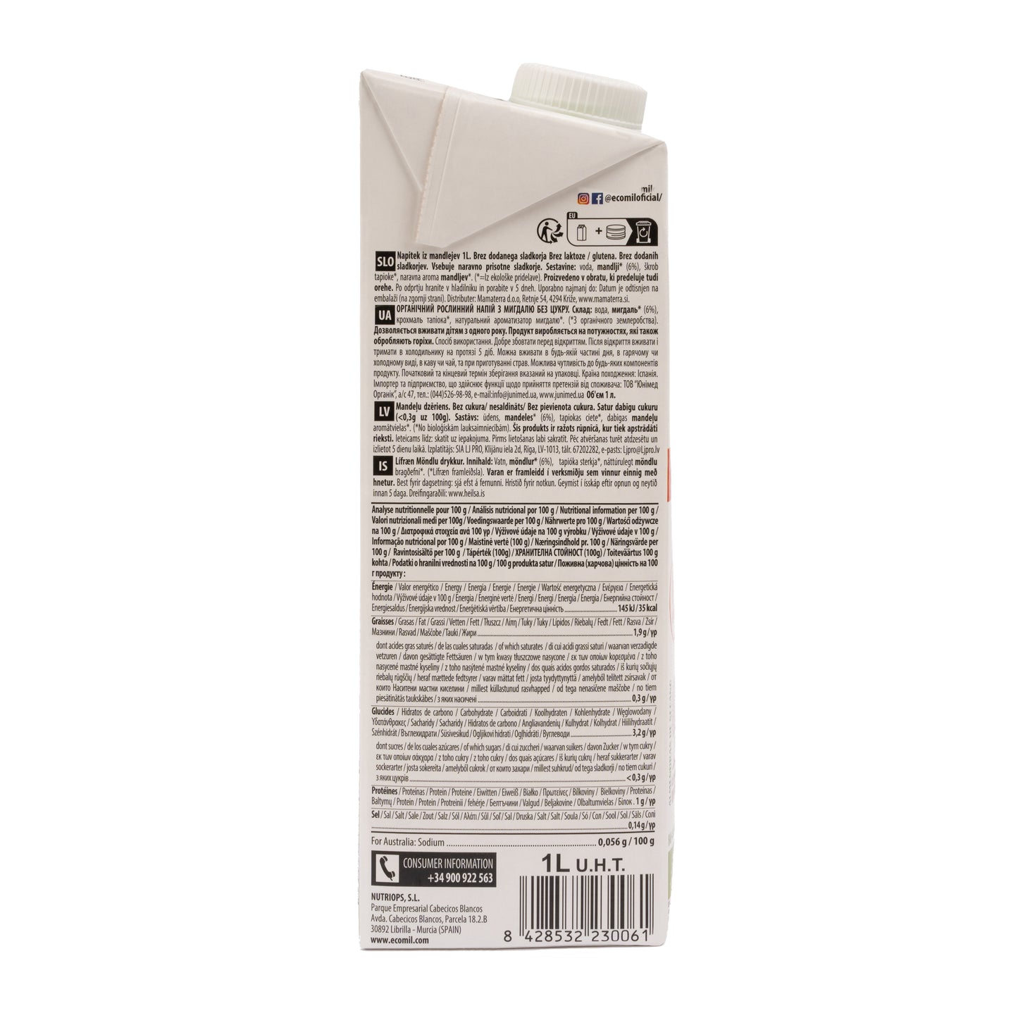 Bebida de Almendra Ecológica Nature 1L Ecomil
