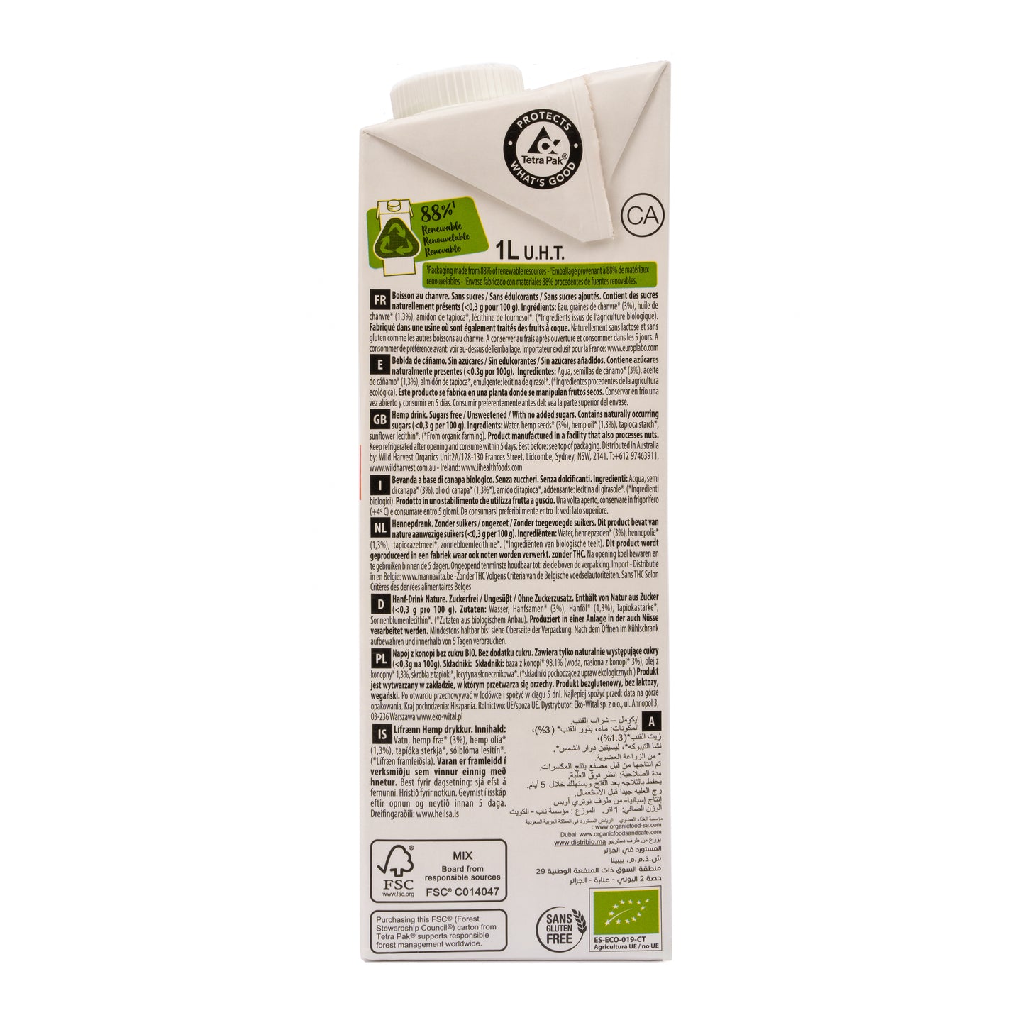 Bebida de Cáñamo Natural Ecológica 1L Ecomil
