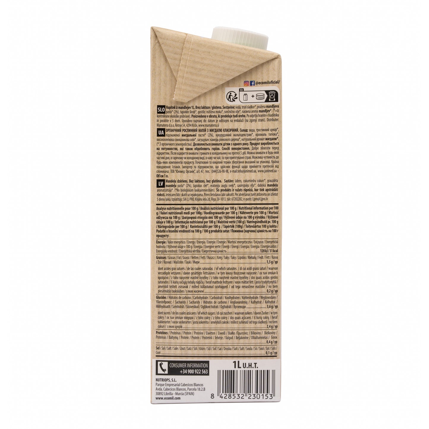 Bebida de Almendra Ecológica Classic 1L Ecomil