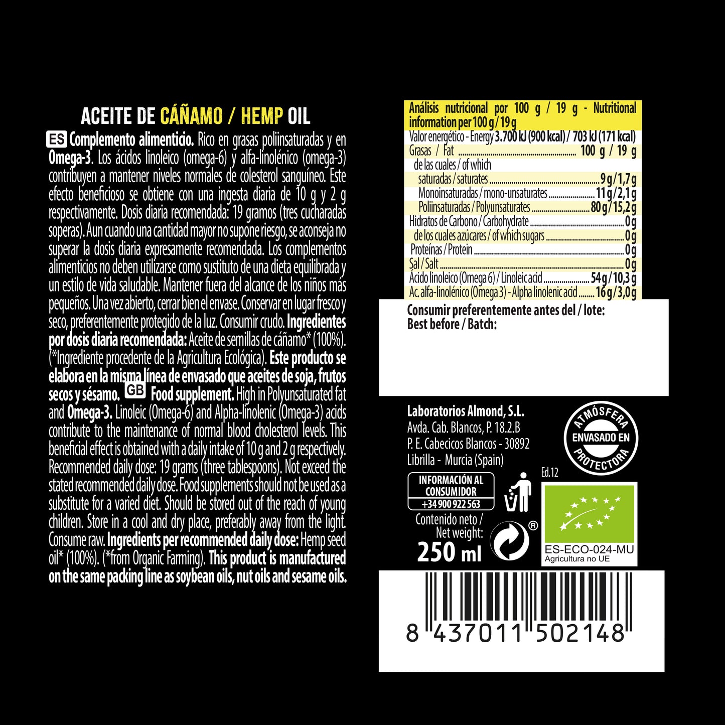 Pack 6x Aceite de Cáñamo Ecológico 250 ml NaturGreen