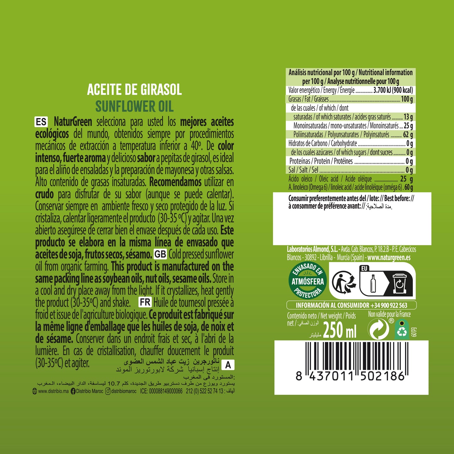 Aceite Ecológico de Girasol 250 ml NaturGreen