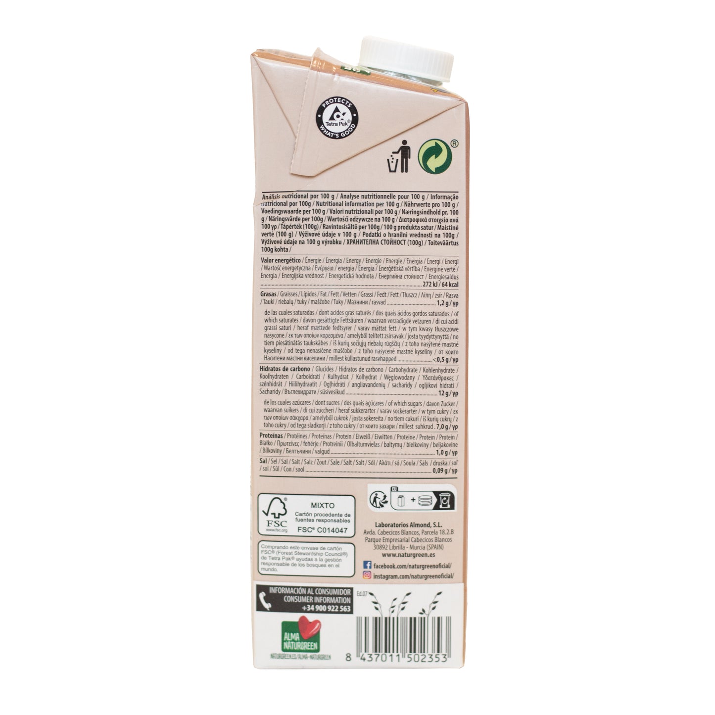 Pack 6x Bebida de Avena y Cacao Bio 1L NaturGreen