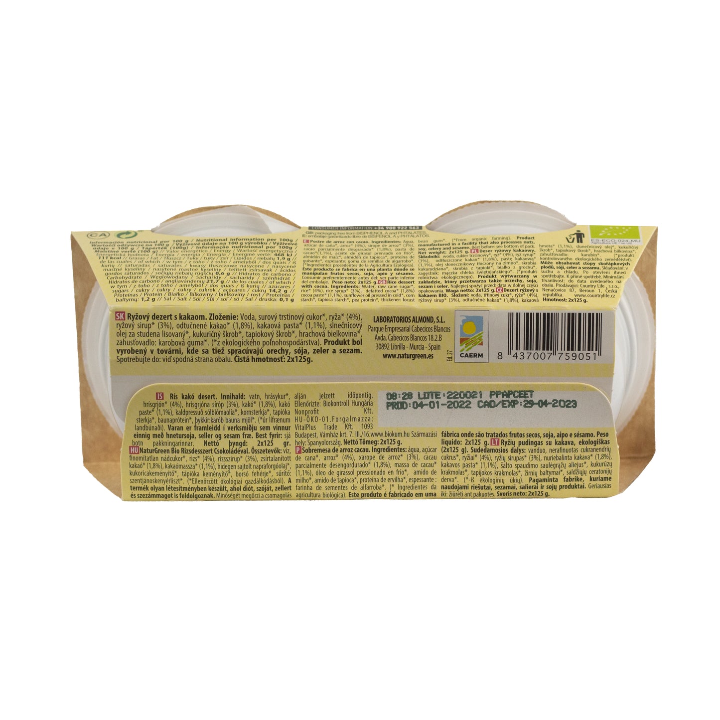 Postre de Arroz y Cacao Ecológico (2x125 g) NaturGreen