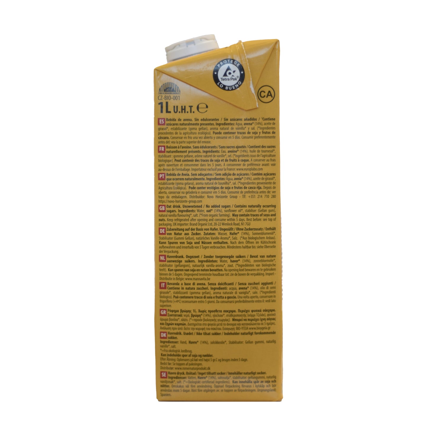 Pack 6x Bebida de Avena Ecológica Sin Azúcares Añadidos 1L NaturGreen