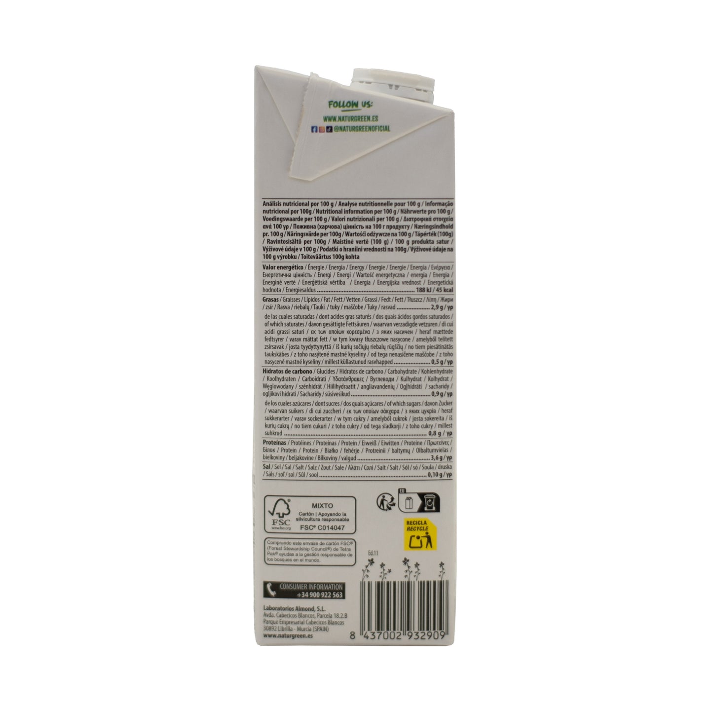 Bebida de Soja Natural Ecológica 1L NaturGreen