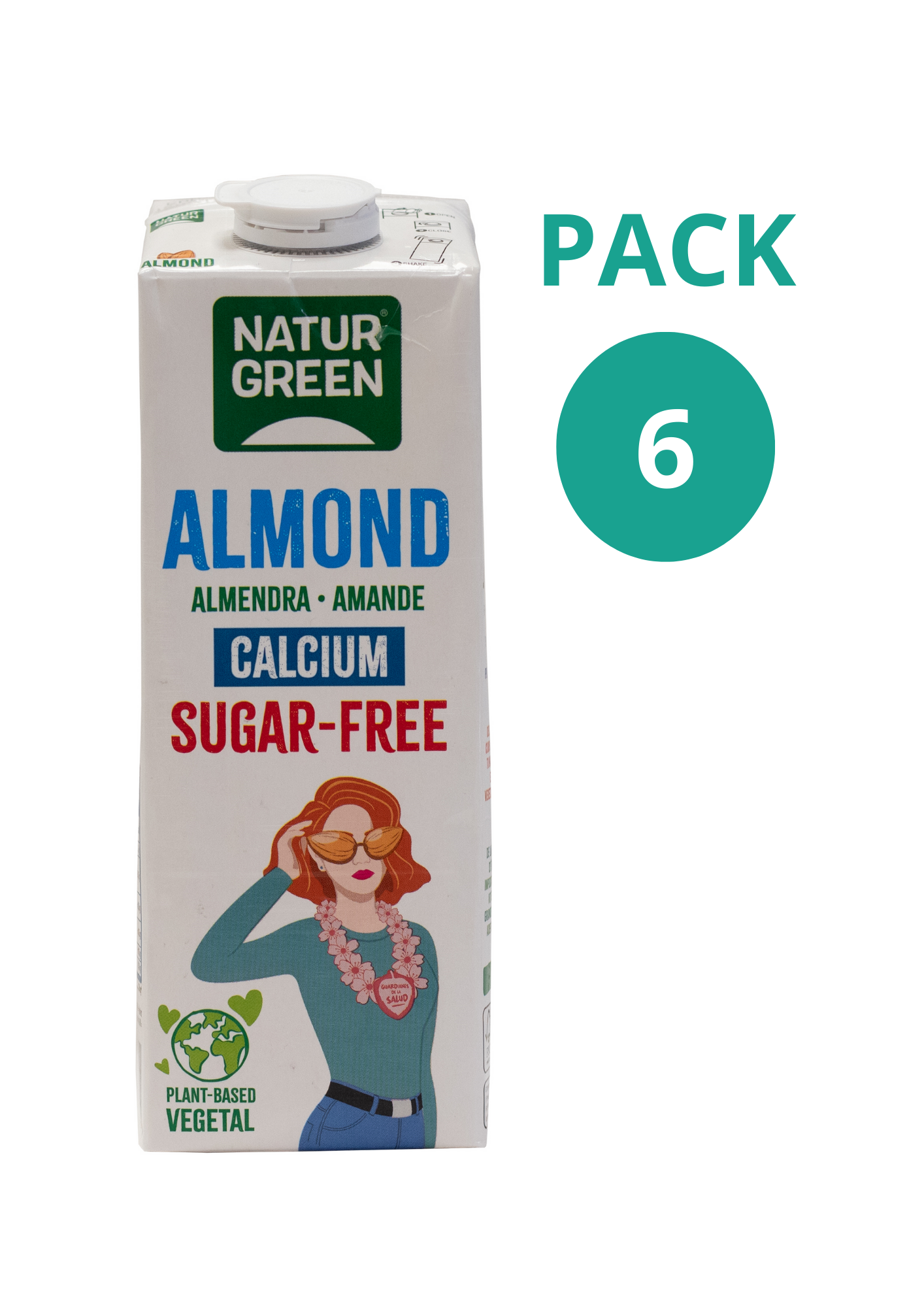 Pack 6x Bebida de Almendra Sin Azúcar con Calcio 1L NaturGreen