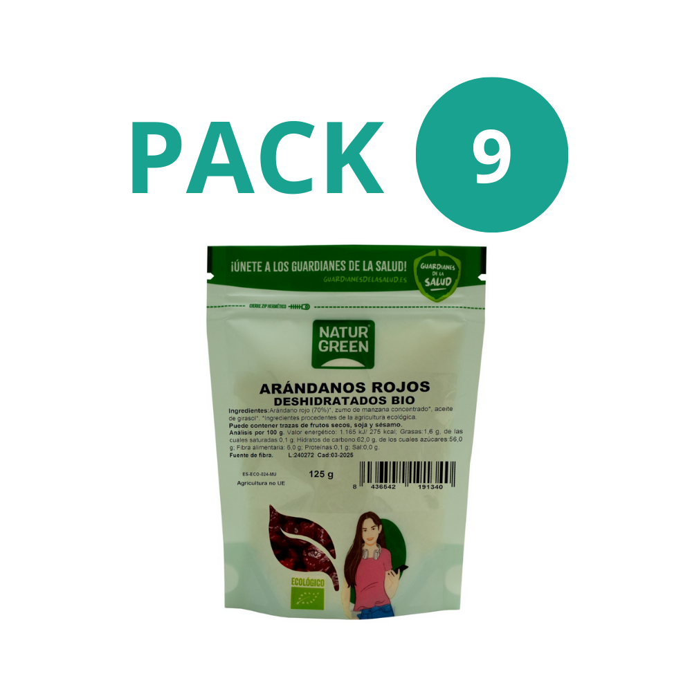 Pack 9x Arándanos Rojos Ecológicos Deshidratados 125g NaturGreen