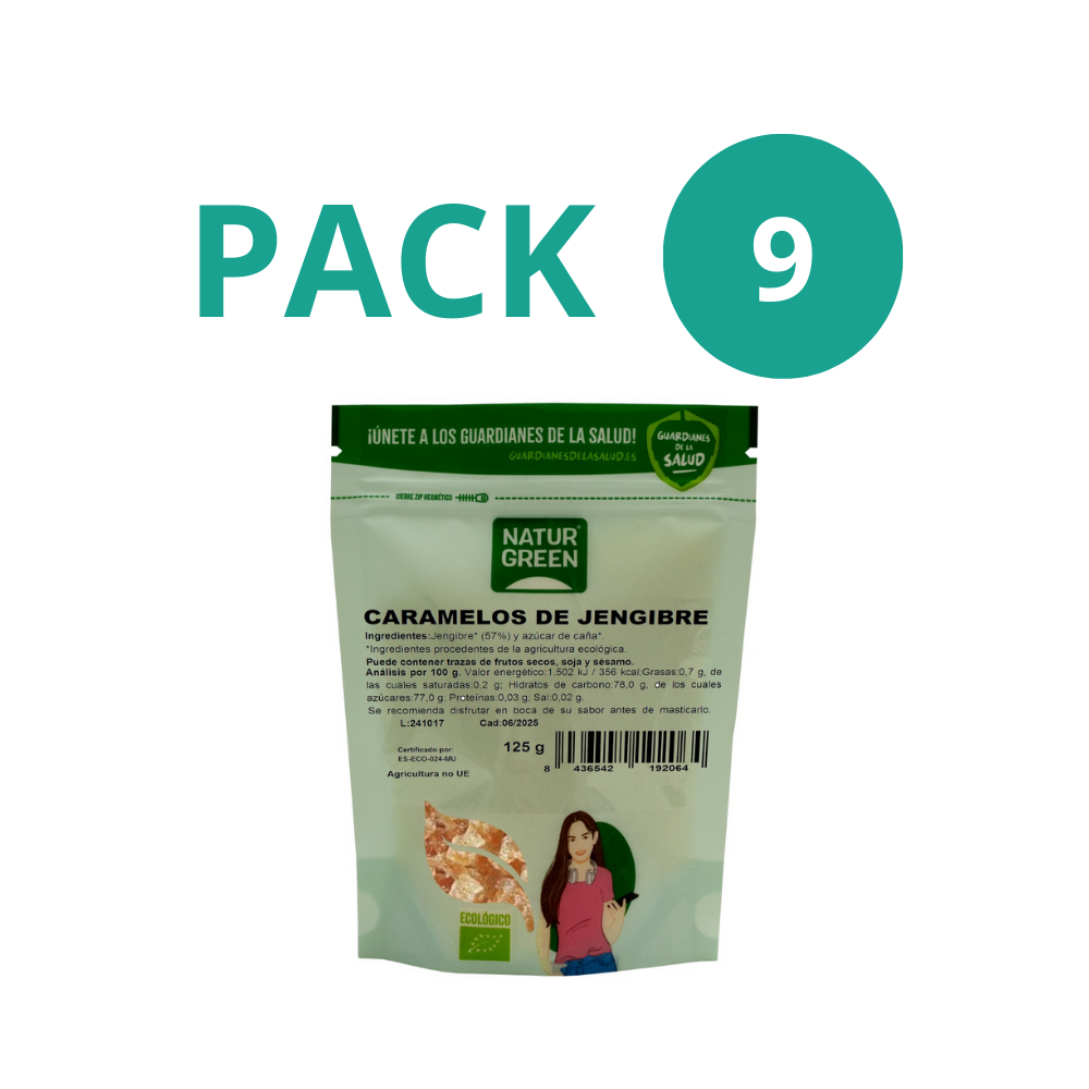 Pack 9x Caramelos de Jengibre Ecológicos 125g NaturGreen