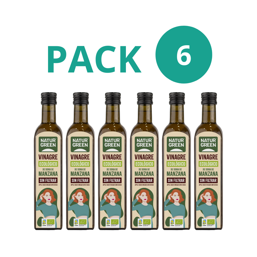 Pack 6x Vinagre de Sidra de Manzana Sin Filtrar Bio 500 ml NaturGreen