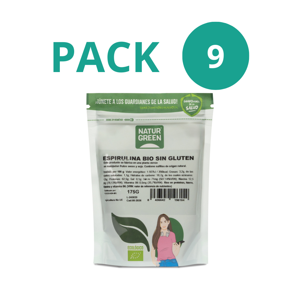 Pack 9x Espirulina Ecológica en polvo 175g NaturGreen