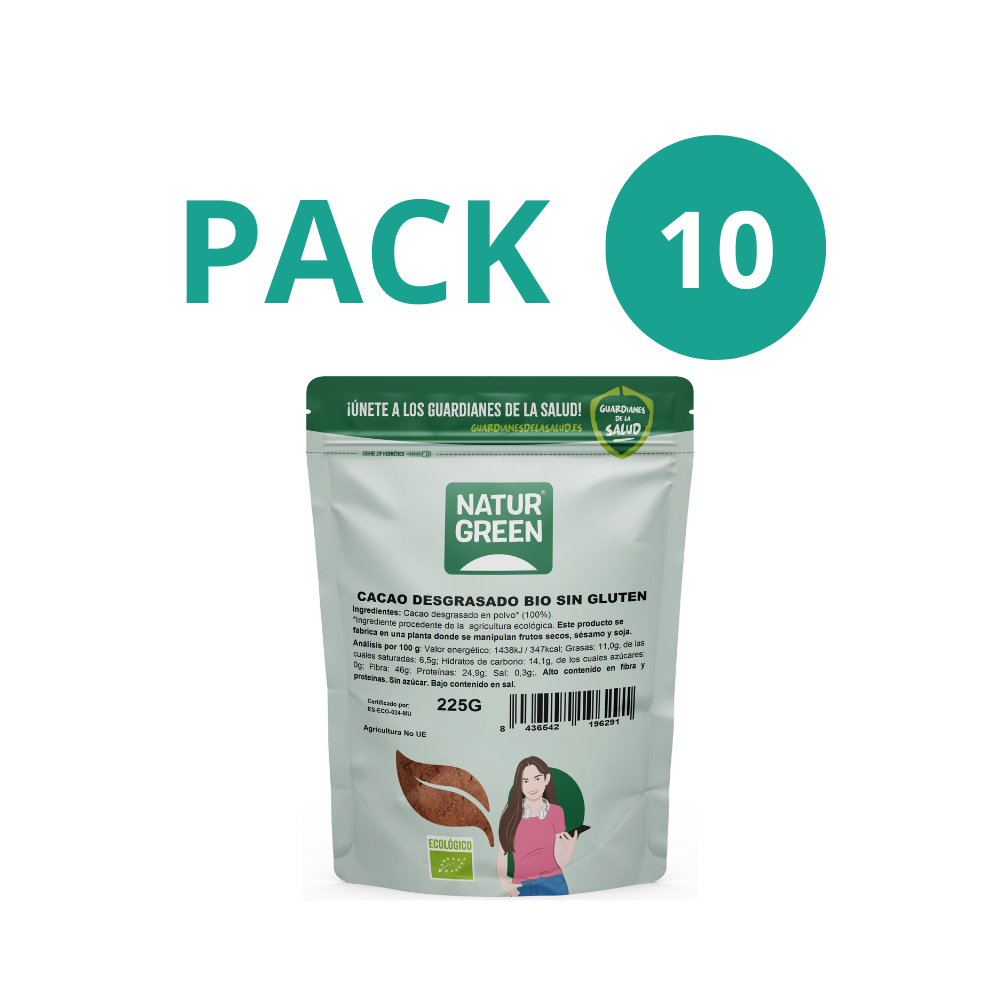 Pack 10x Cacao desgrasado Bio 225g NaturGreen