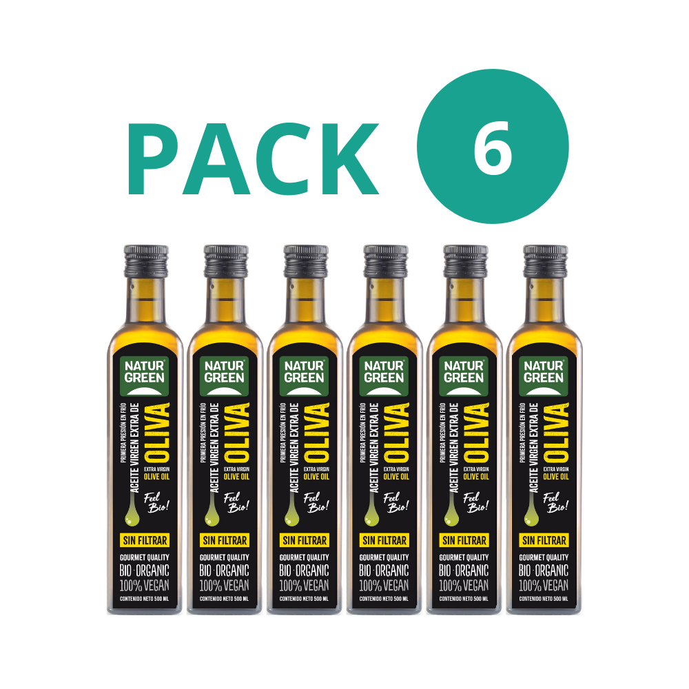Pack 6x Aceite de Oliva Virgen Extra Sin Filtrar Bio 500 ml NaturGreen