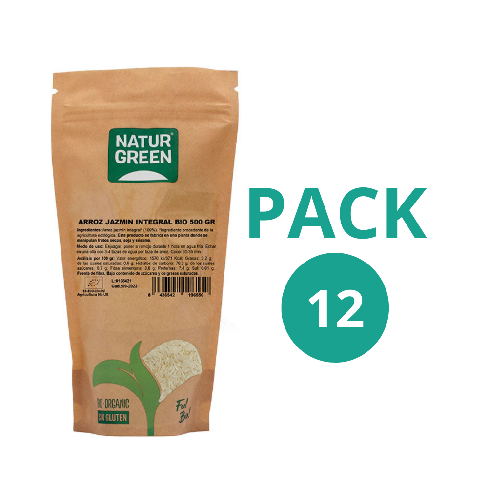 Pack 12x Arroz Jazmín Integral Bio 500g NaturGreen