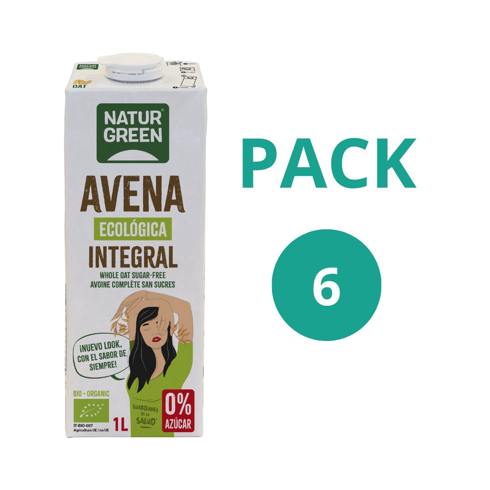 Pack 6x Bebida de Avena Integral 0% Azúcares Bio 1L NaturGreen