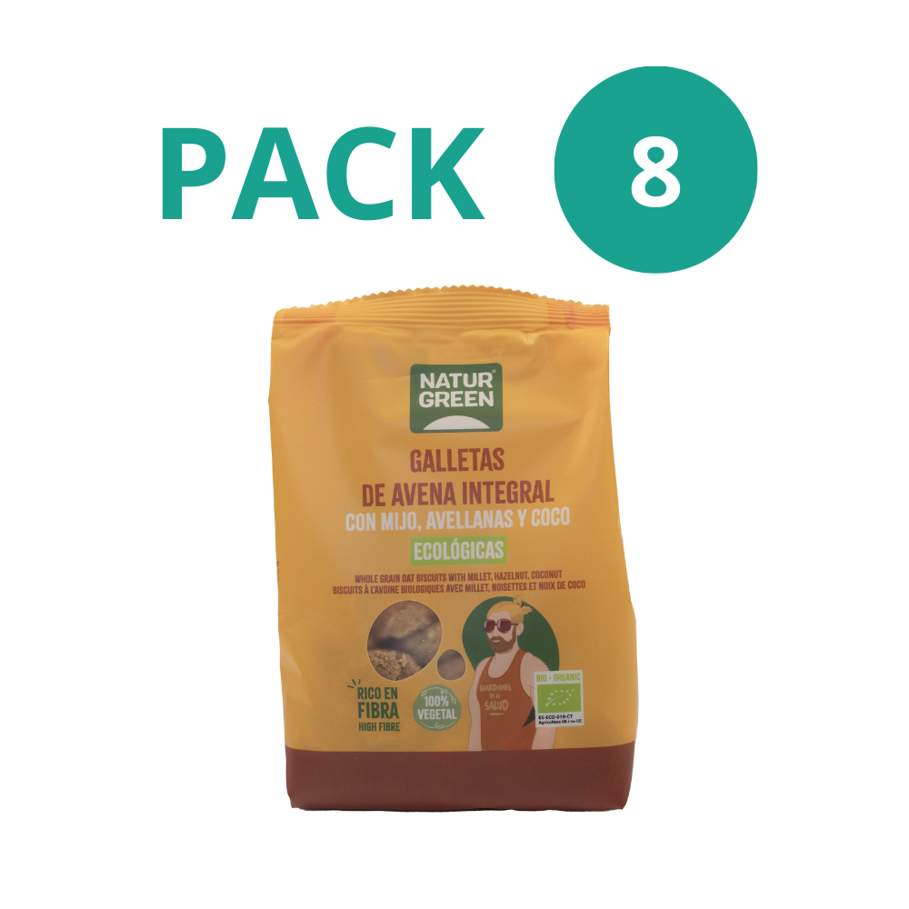 Pack 8x Galleta de Avena Integral con mijo, avellanas y coco Bio 140g NaturGreen
