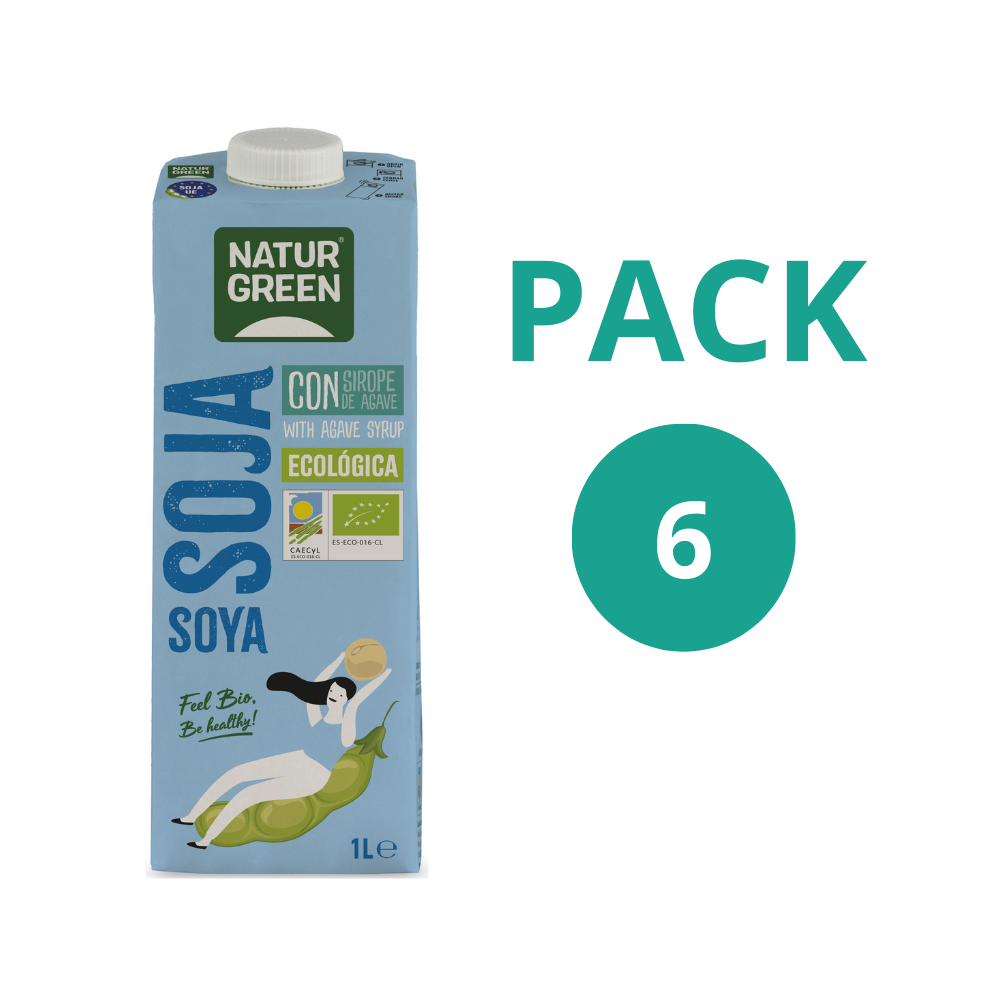 Pack 6x Bebida de Soja Ecológica con Agave 1l NaturGreen