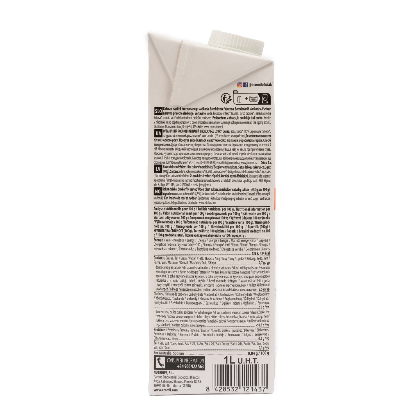 Bebida de Coco Ecológica Nature 1L Ecomil