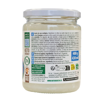 Pack 5x Aceite de Coco Virgen Ecológico 430 ml NaturGreen