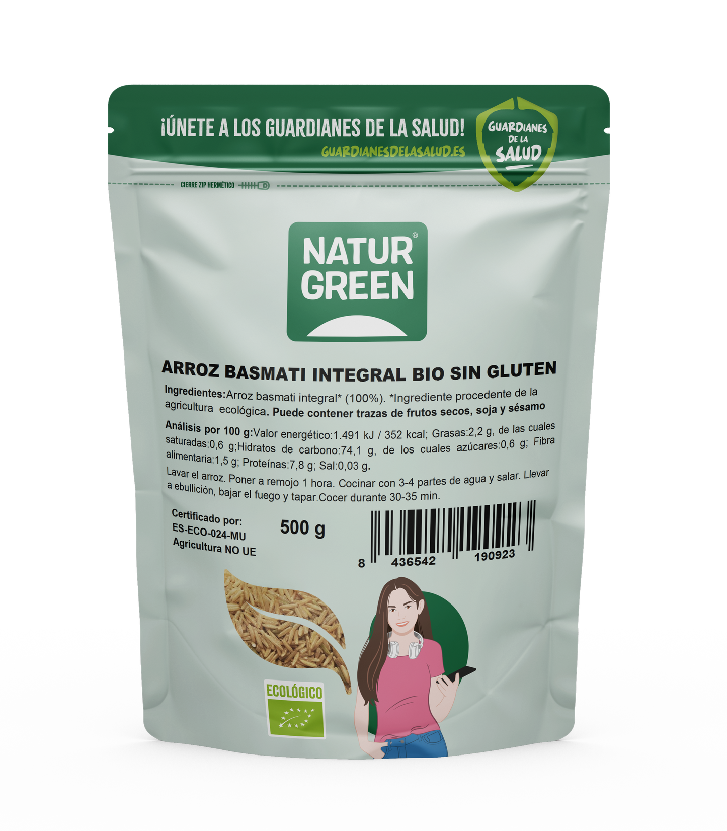 Pack 10x Arroz Basmati Integral Ecológico 500g NaturGreen