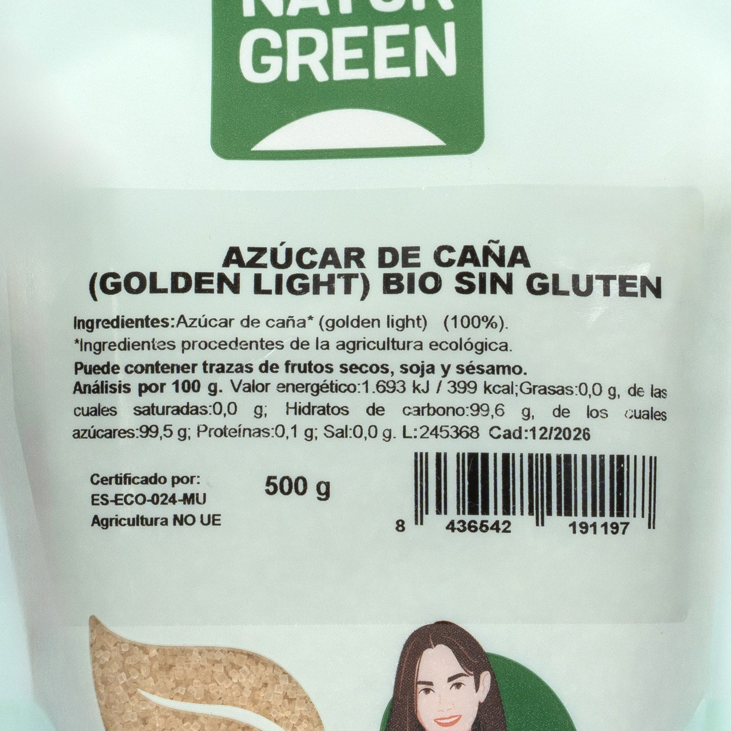 Pack 10x Azúcar de Caña Ecológico (Golden Light) 500g NaturGreen