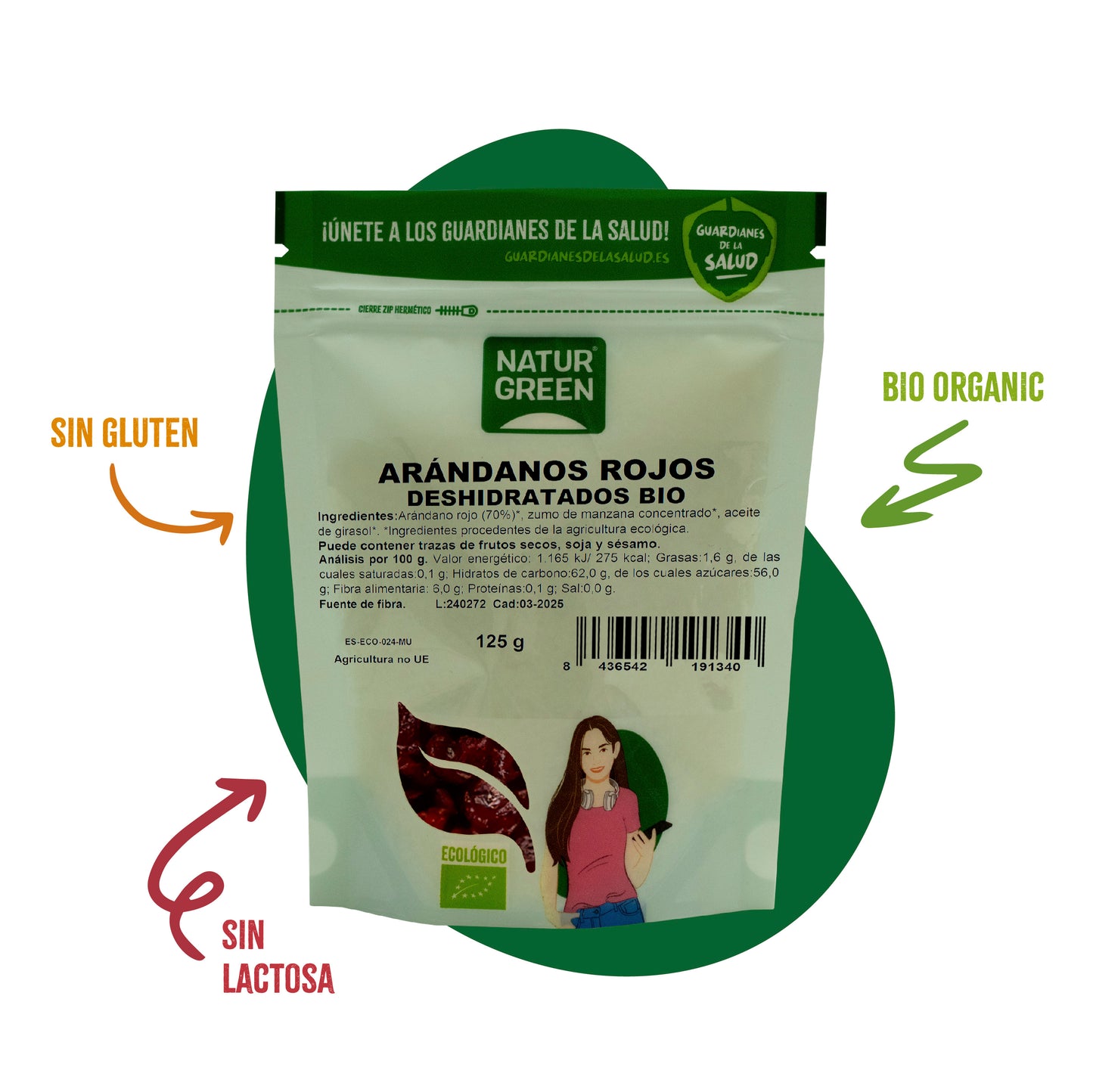 Arándanos Rojos Ecológicos Deshidratados 125g NaturGreen