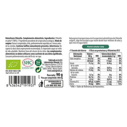 Pack 6x Chlorella Ecológica 180 comprimidos NaturGreen