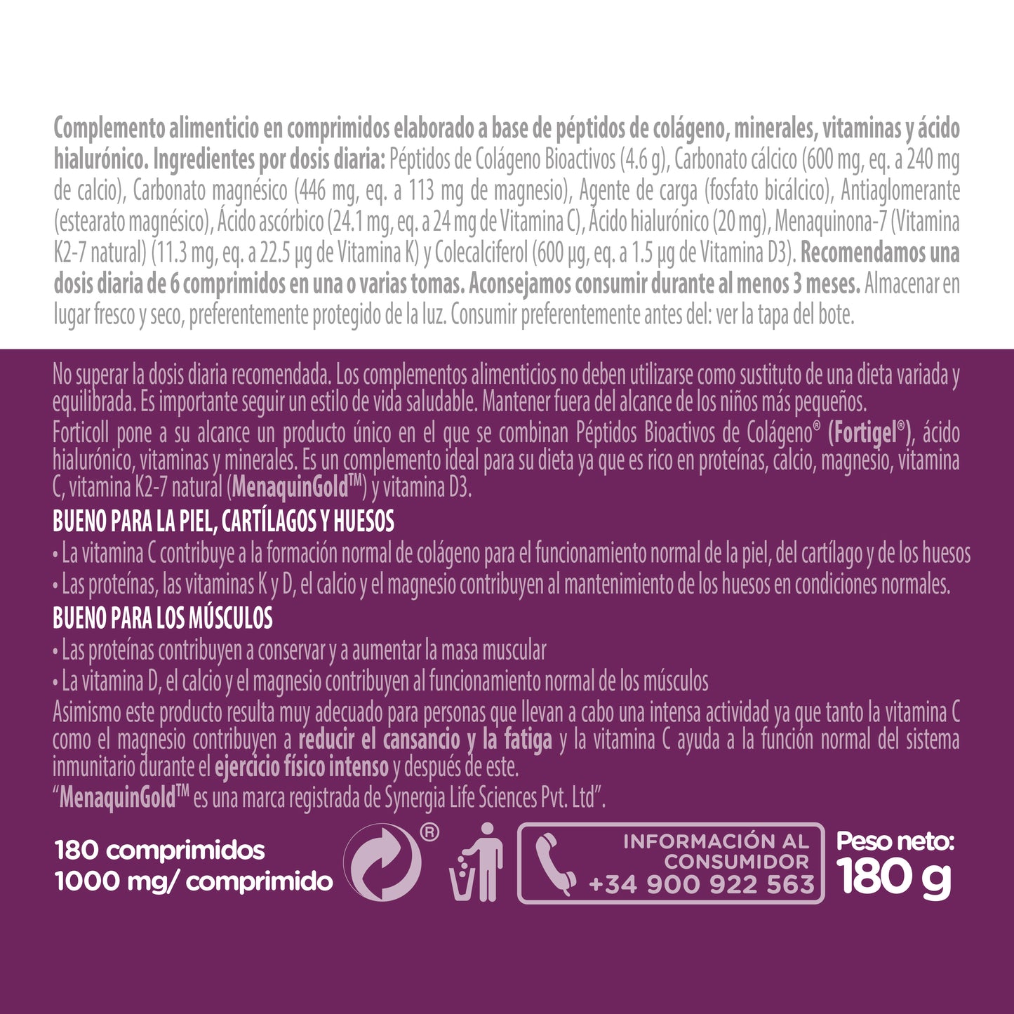 Colágeno BioActivo 180 comprimidos Forticoll